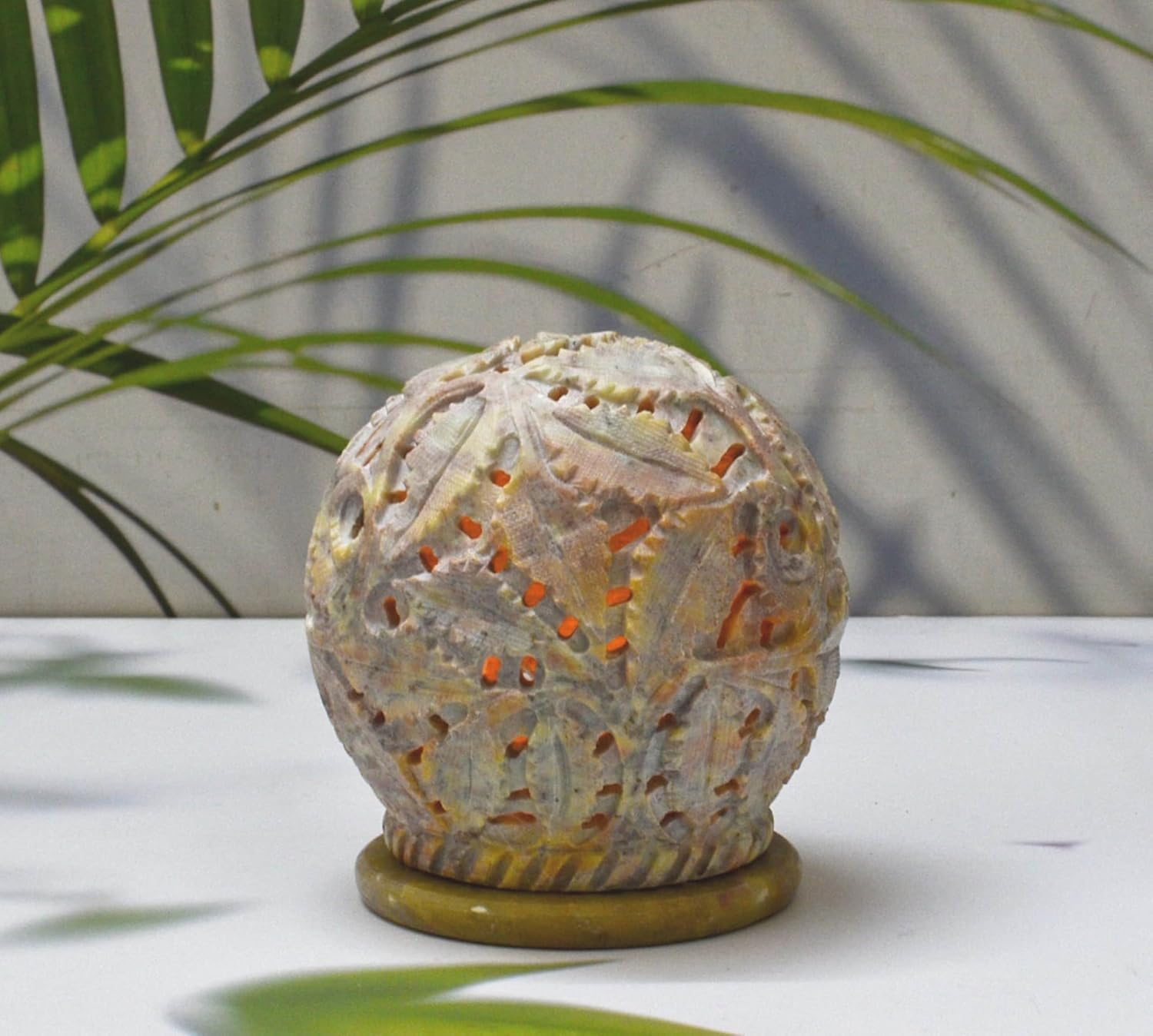 India House Hand-Carved Soapstone Tealight Holder or Incense Burner&ndash; Decorative Rosette Top Votive Candle Lantern for Home, Kitchen, and Office Table Decor &ndash; Ethnic Handmade Accent Token of Love image number 6