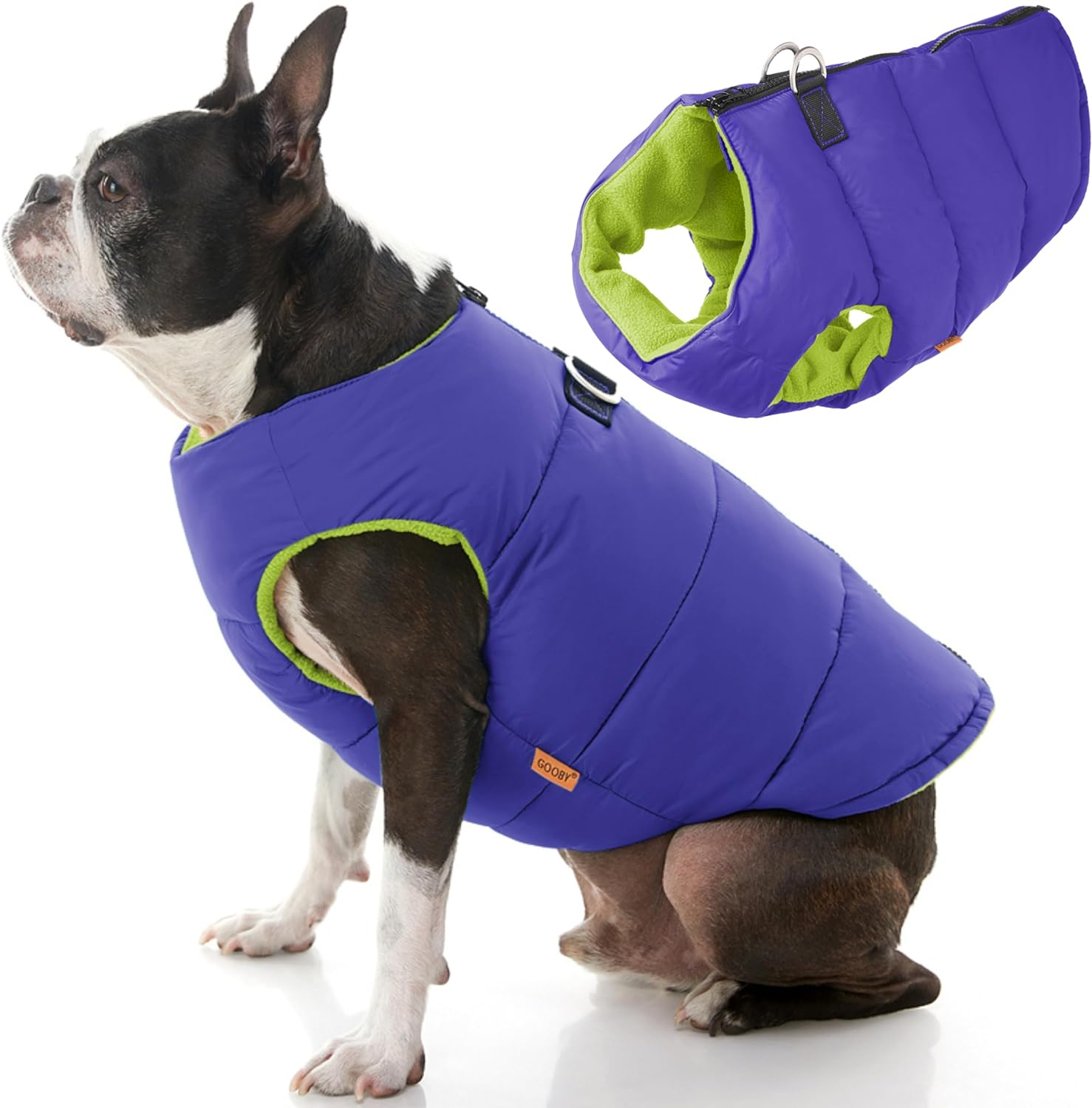 Gooby Padded Vest Dog Jacket - Solid Purple, X-Large - Warm Zip up Dog Vest Fleece Jacket with Dual D Ring Leash - Water Resistant Small Dog Sweater - Dog Clothes for Small Dogs and Medium Dogs image number 5