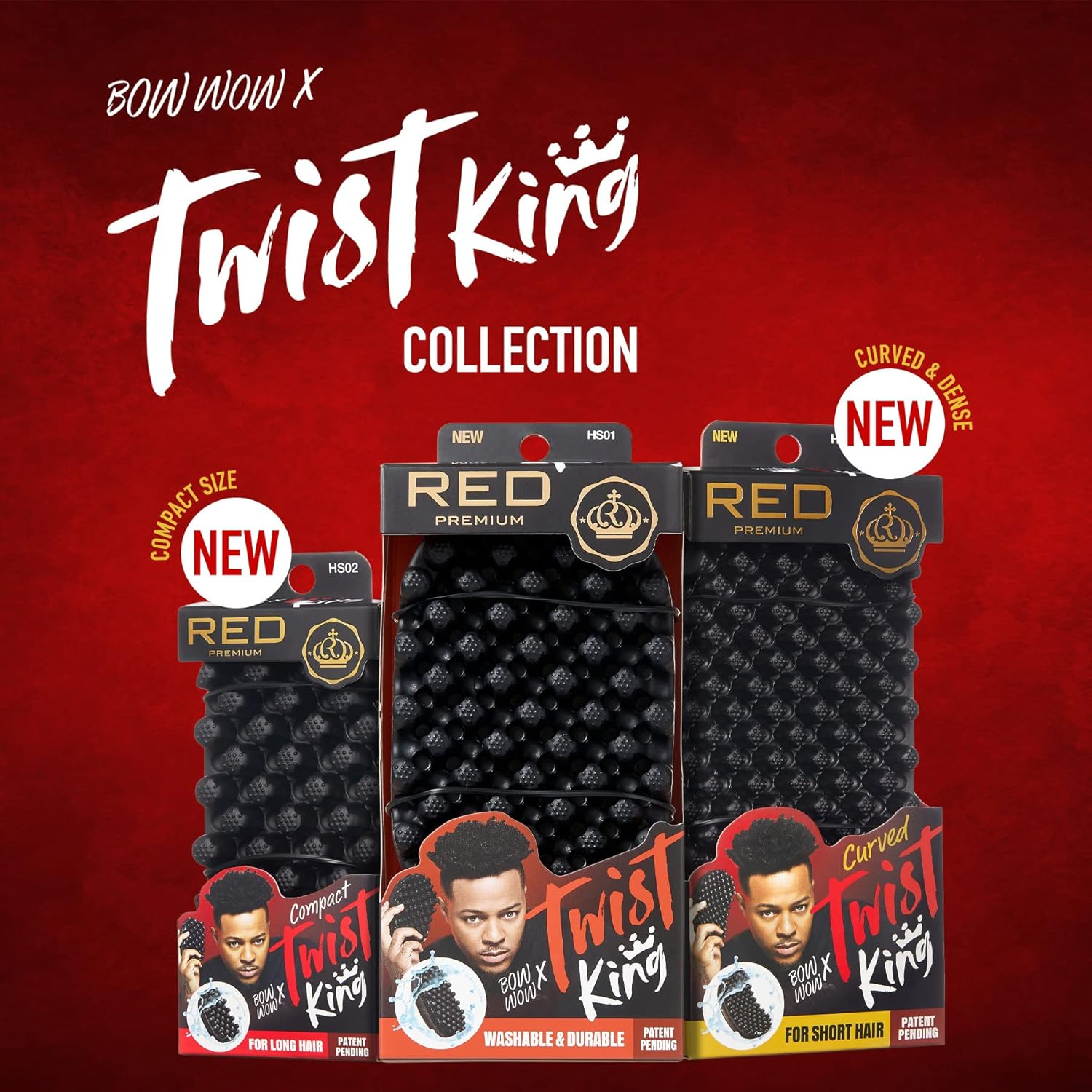 Red by Kiss Bow Wow X Twist King Luxury Twist Styler Washable, Durable, Crumb Free, Twist Brush for Afro Curl (Curved&Dense) image number 2
