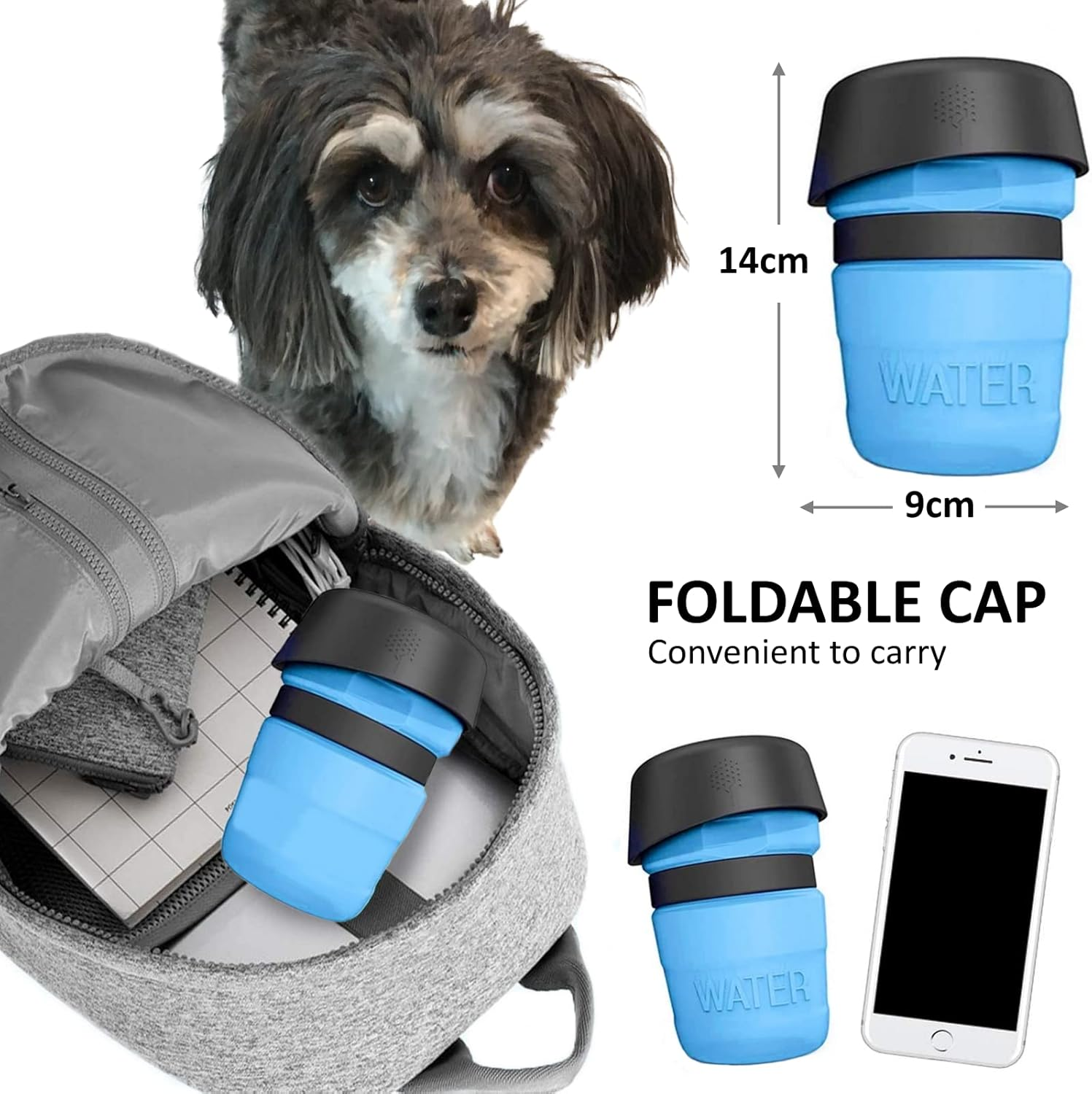 Pet Water Bottle, Folding Silicone Lid/Bowl, Food Grade, Travel Water Bottle, Dog Water Bottle (Blue) image number 4