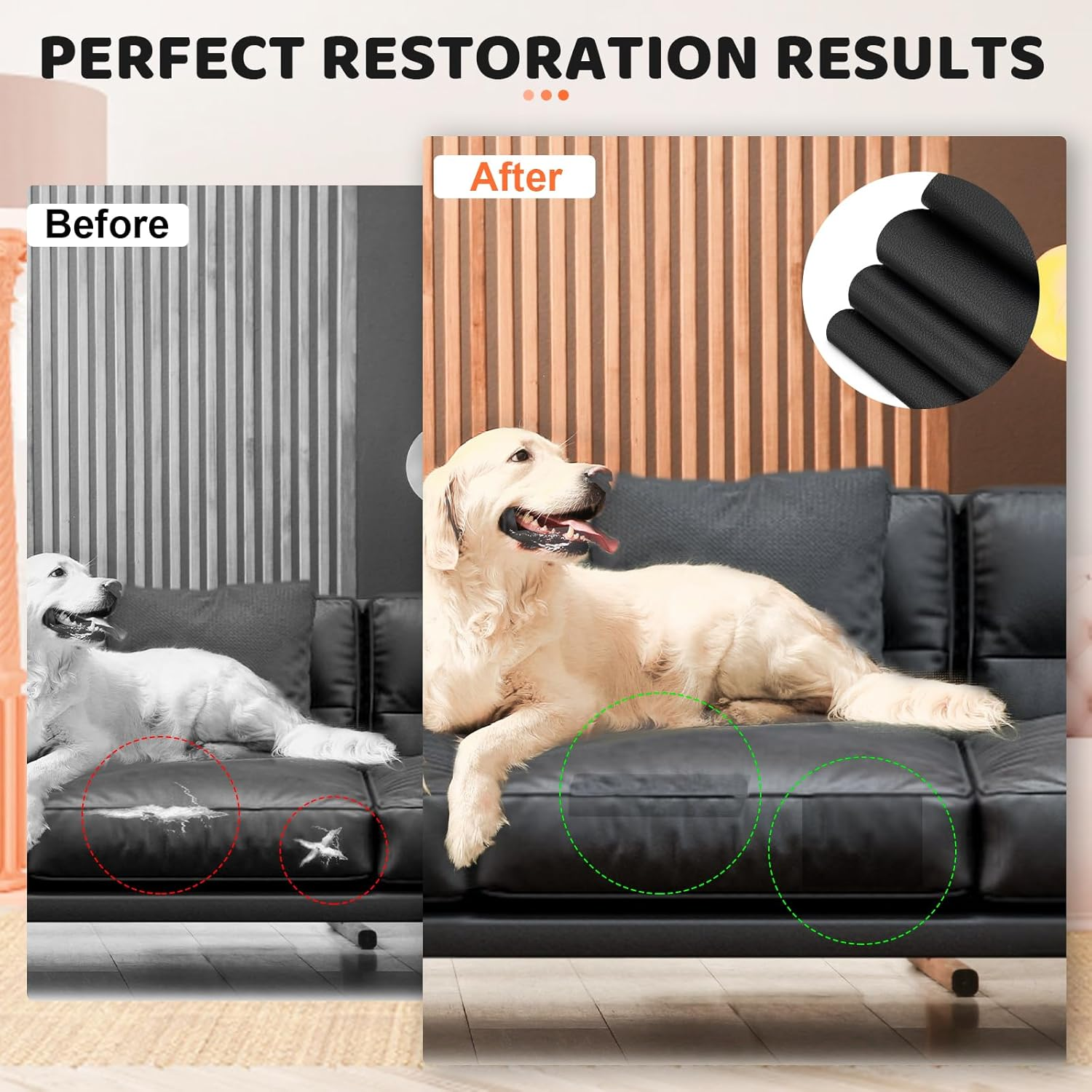 Gecyfit Leather Repair Kit, 10 X160 Cm Balck Leather Patches Tape for Car Seat, Furniture, Couch, Motorcycle Seat, Upholstery, Upgraded Self Adhesive Waterproof Patch image number 5