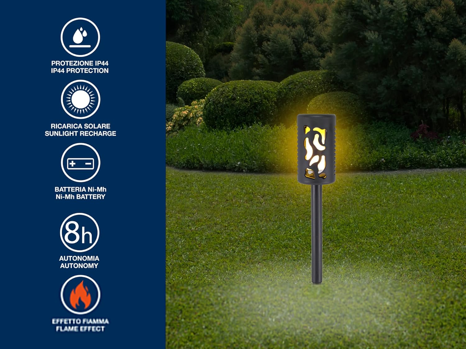 BEPER P207ILO101 Solar Light Flame Effect for Garden and Balcony, 12 LED Warm Light, Automatic Solar Lamp, IP44 Waterproof, with Ground Spike, 8H Autonomy