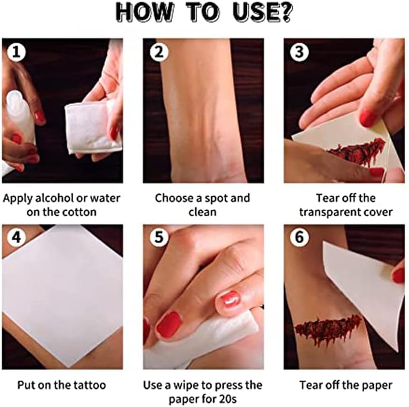 Halloween Tattoos Day of the Dead Temporary Tattoos Face Fake Stickers for Halloween Party Decoration 9Sheet Spider Scar Skull Body Makeup Decals - Christams image number 6