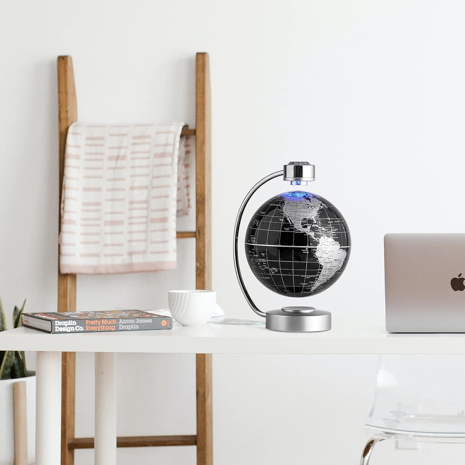 NHSUNRAY Magnetic Levitating Globe, Large 8Inch Floating Globe with LED Lights, Magnetic Globe Display, Indoor Accents, Study Room Decor, Modern Decorative Ornament (Black) - Black image number 6