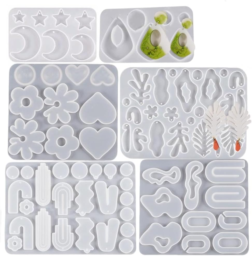 Resin Earring Molds Set, 6 Pieces, Silicone Jewelry Making Kit with Holes for Earrings, Necklace, Pendant image number 2