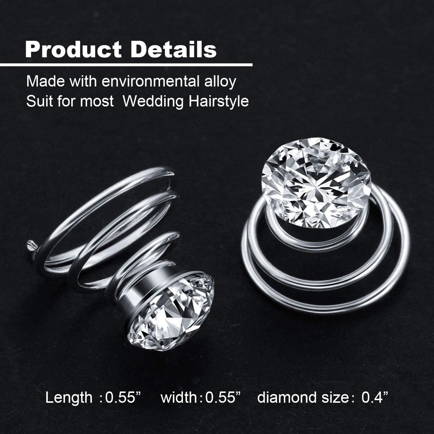 60 Pieces Rhinestone Crystal Twisters Set Spiral Hair Pin Silver Coil for Wedding, Bridal, Prom, Party and Special Occasion with Clear Container