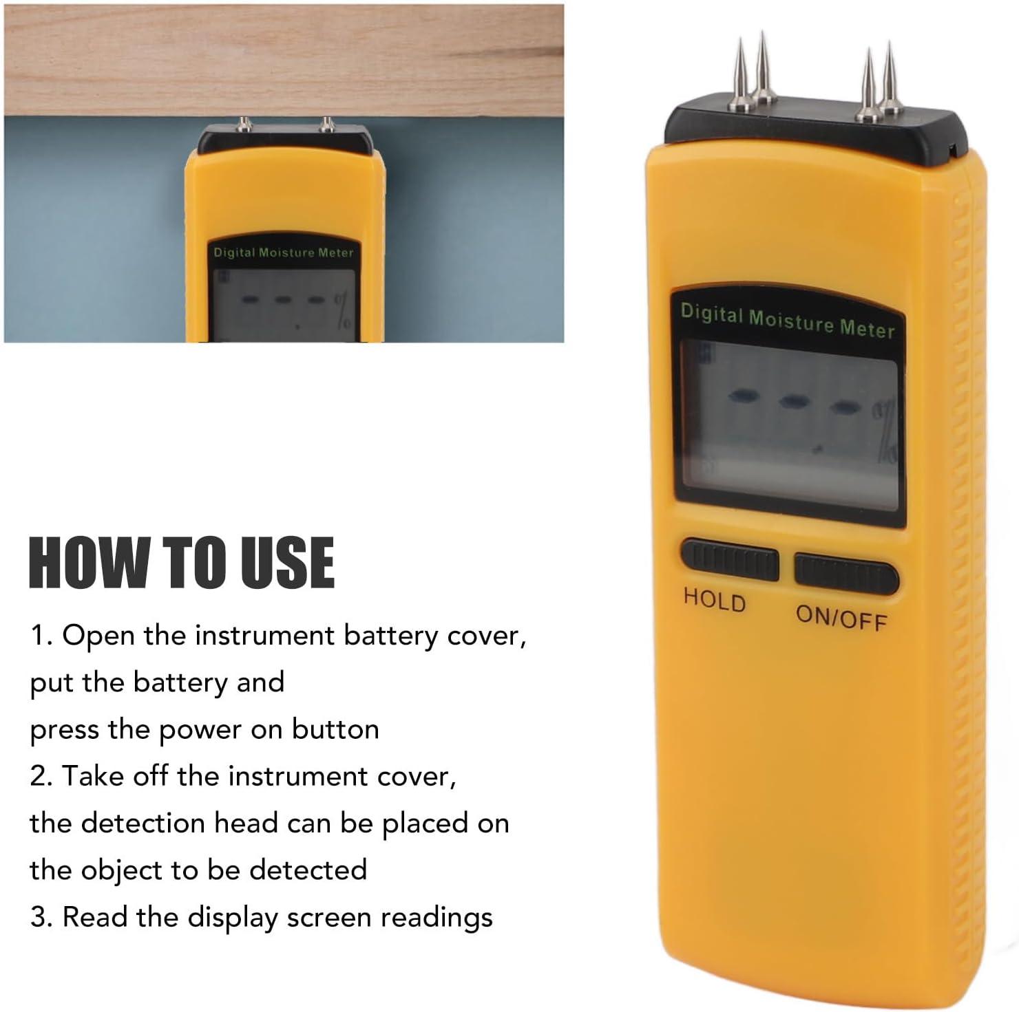 Wood Moisture Meter Portable Digital Damp Detector LCD Display Moisture Tester for Firewood Wall Paper Floor image number 4