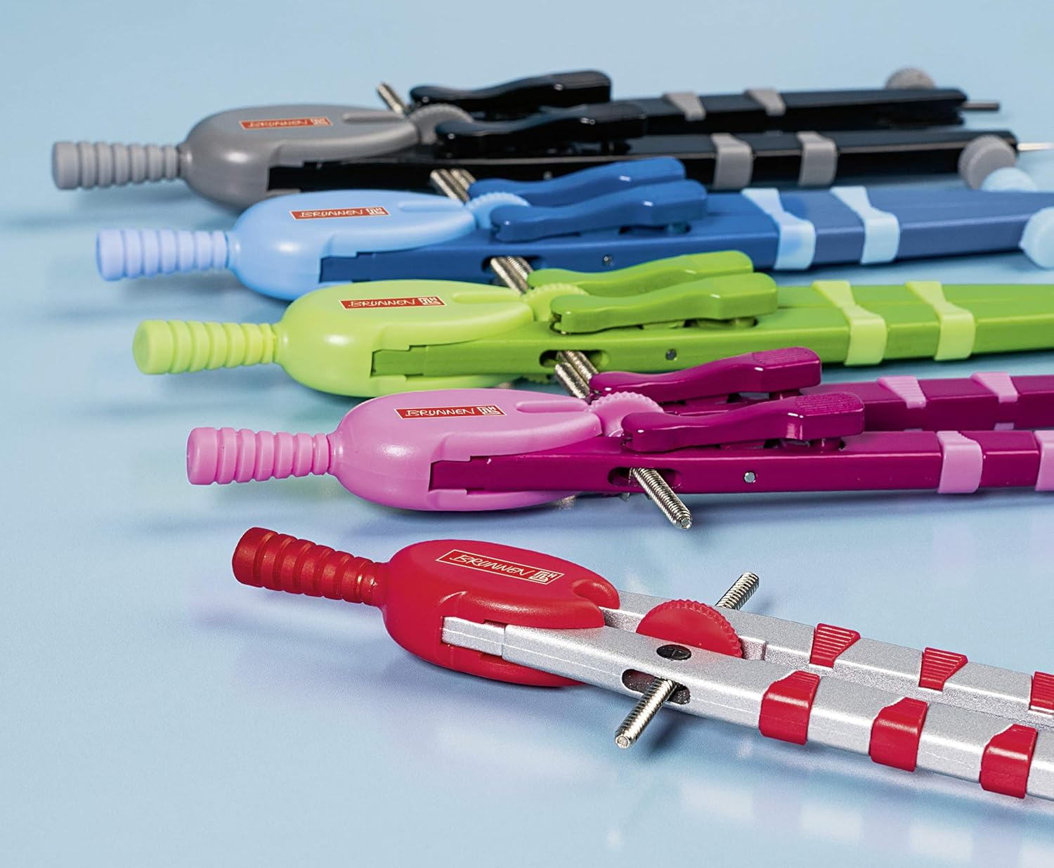 Brunnen 104954090 Spring Bow Compass Length 170 Mm in Shatterproof Plastic Case with Transparent Lid Kiwi Colour Code"Peak 4" (For Circles up to 38 Cm Diameter