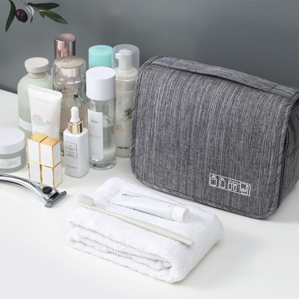 Hangable Shower Bag, Foldable Hygiene Bag, Mesh Shower C&acirc;ddy Basket with Hook, Fashionable Hanging Travel Toiletry Bag, Shower Organizer Kit for Toiletries Cosmetics Makeup Stylish and Modern (Grey) - Blue image number 4