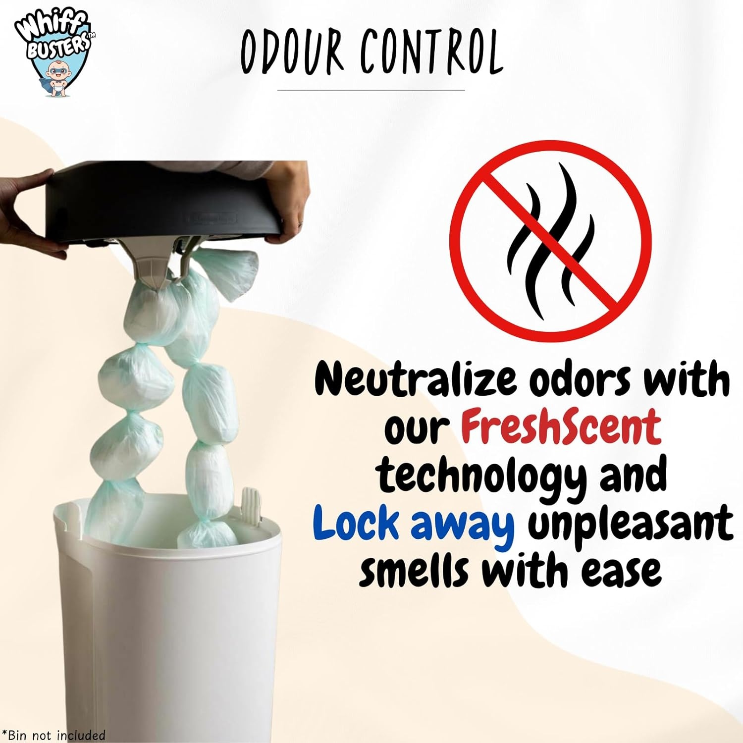 Whiffbusters Refills Nappy Bin Liners - Compatible with Twist and Click Nappy Bin Systems - for Tommee Tippee, Closer to Nature, Diaper Genie - Scented Diaper Trash Bags (100M) image number 6