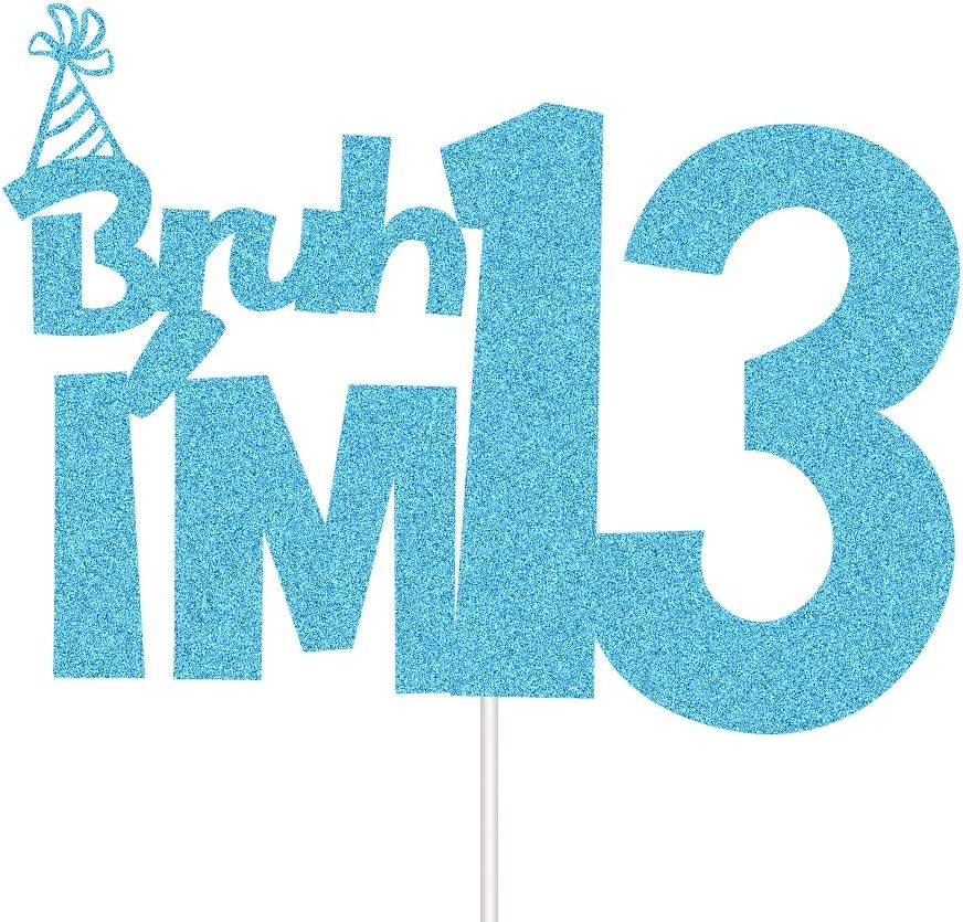 XIUHUBA Bruh I'M 13 Cake Topper, Happy 13Th Birthday Cake Decor, Kids Boys 13Th Birthday Party Decorations, Funny Thirteen Years Old Birthday Party Supplies Blue Glitter image number 2