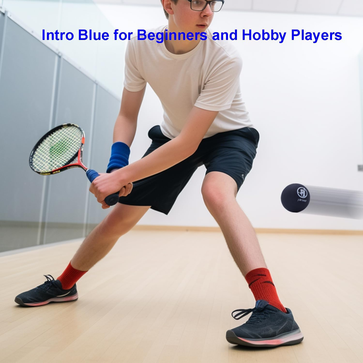 J Bryant Squash Balls 4 Pack, Single Blue Dot Rubber Squash Ball for Beginners and Kids Competition Training image number 2