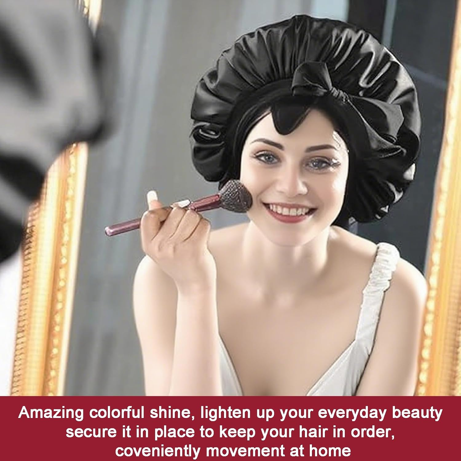 Silk Hair Bonnet, Silk Hair Bonnet for Sleeping, Double Moisture Curly Anti-Frizzy, Large Night Sleep Shower Cap, Adjustable Tie Band Shower Cap for Women image number 3