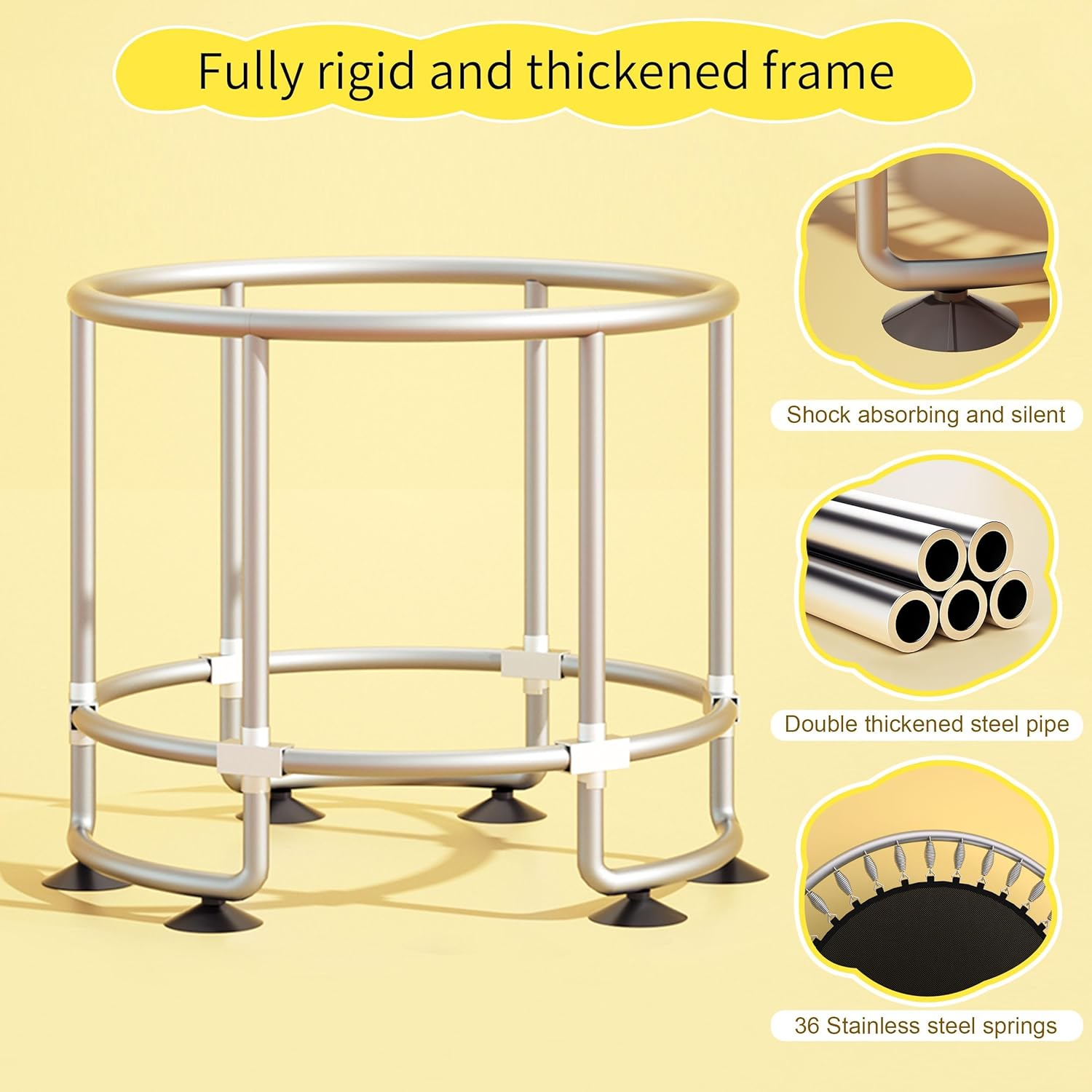 60" Trampoline for Kids with Enclosure, 200Kg Capacity Indoor & Outdoor Toddler Trampoline with Adjustable Gymnastics Bar, Upgraded Ring Legs & Toys, for Boys & Girls - Blue image number 4