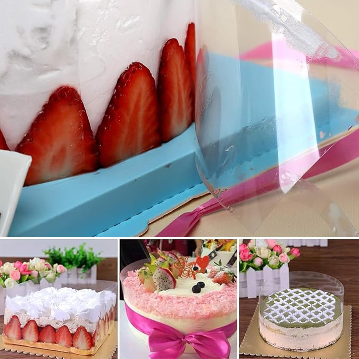 4 Rolls Cake Collars - Transparent Cake Surrounding Sheet for Baking - 6CM/8CM/10CM/15CM Non-Edible Chocolate Mousse Collar, Durable & Flexible Baking Essential for Home Bakers & Chefs (10M/Roll) image number 6