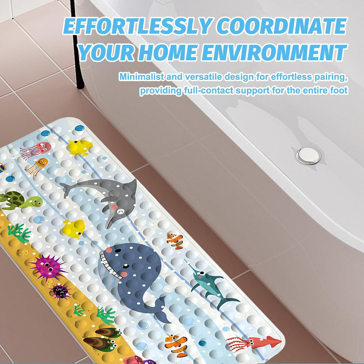 Nonslip Bath Tub Shower Mat with Suction Cups&ndash; Shark Design TPE Bathtub Mat for Kids & Elderly | Machine Washable, Anti-Slip Shower Mat (100X40Cm) image number 3