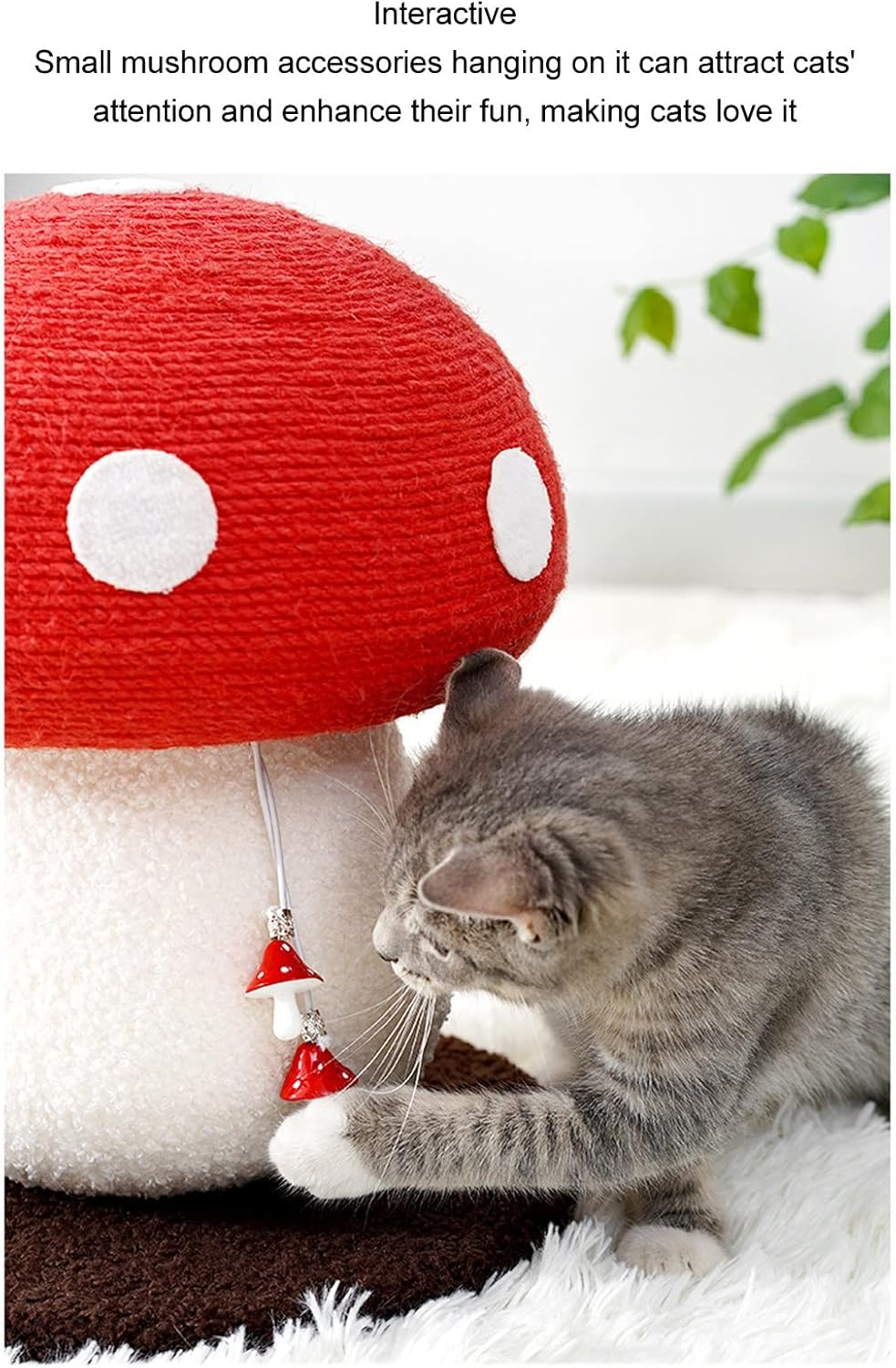 Cat Scratching Post, Mushroom Shaped Cat Scratch Pad Durable Grinding Claws Sisal, Skin Friendly Soft Smooth Plush Interactive Cute Cat Scratching Board for Pet Cat image number 3