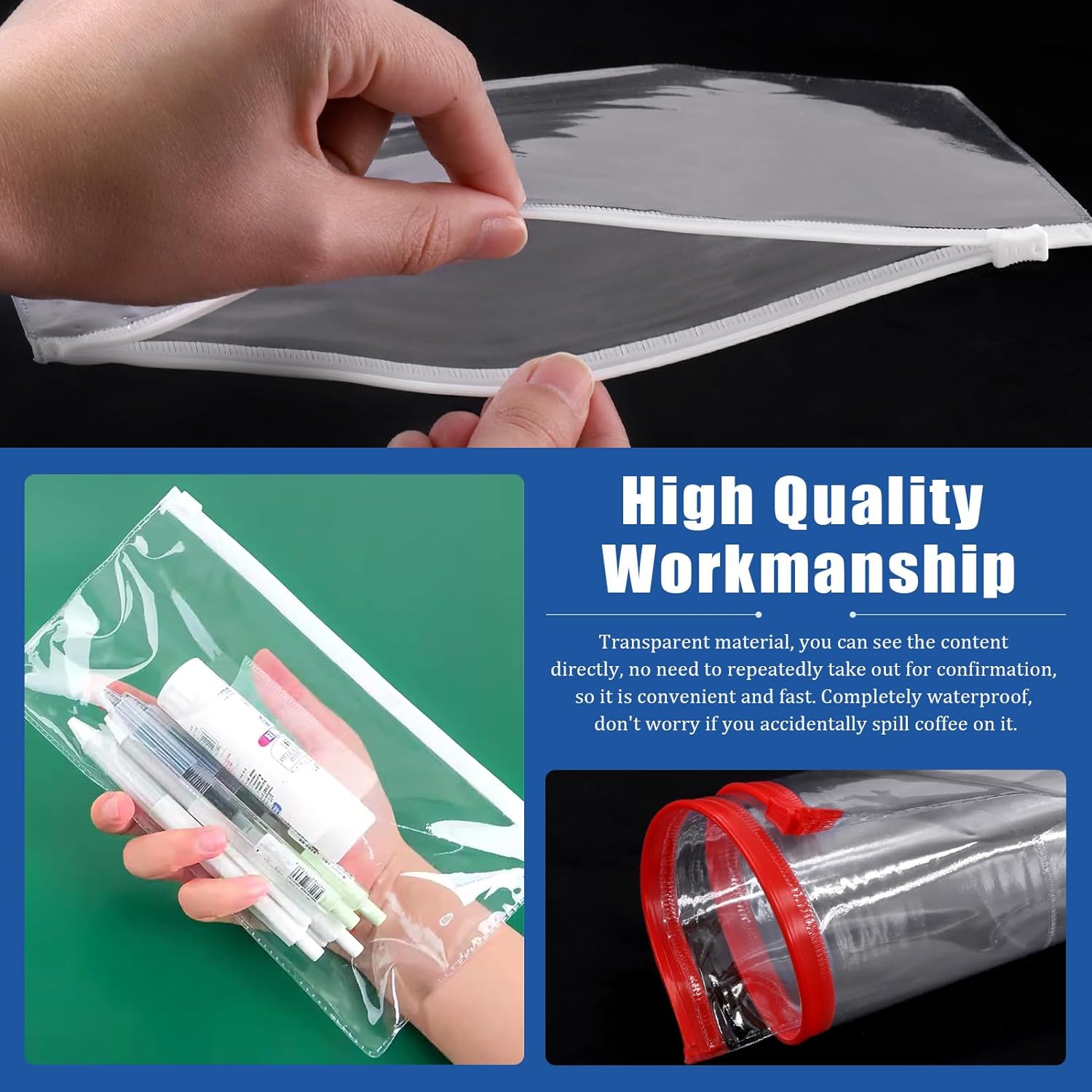 Glarks 30Pcs A6 Size Poly Zip Envelopes Mesh Zipper Pouch Envelope Zipper File Folders, 5 Colors Plastic Zipper Pouches with Label Pocket, Reusable Clear Pencil Bags for School and Office Supplies image number 5