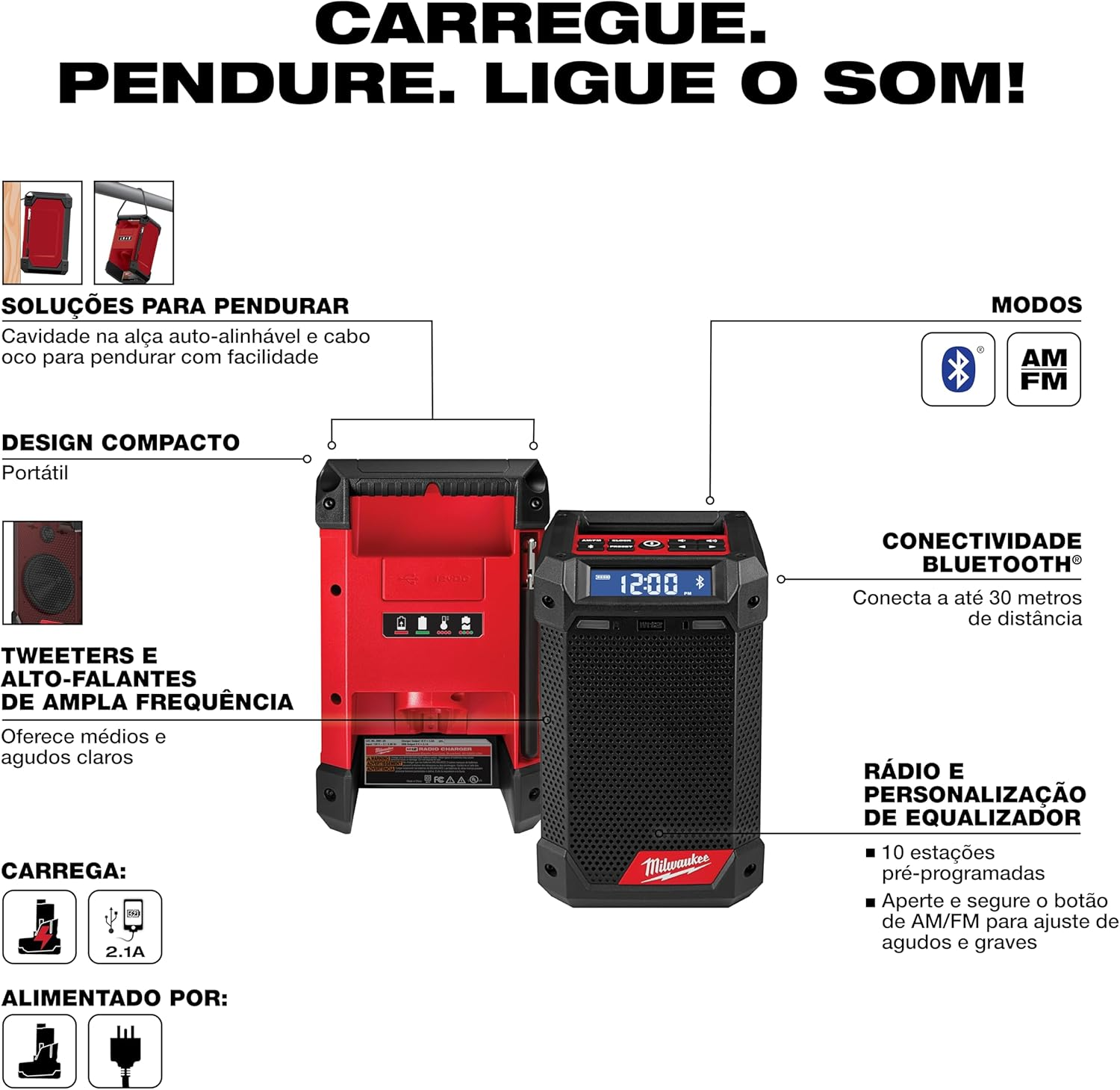 Milwaukee 2951-20 M12 Lithium-Ion Cordless Jobsite Radio/Bluetooth Speaker with Built-In Charger (Tool Only) image number 4