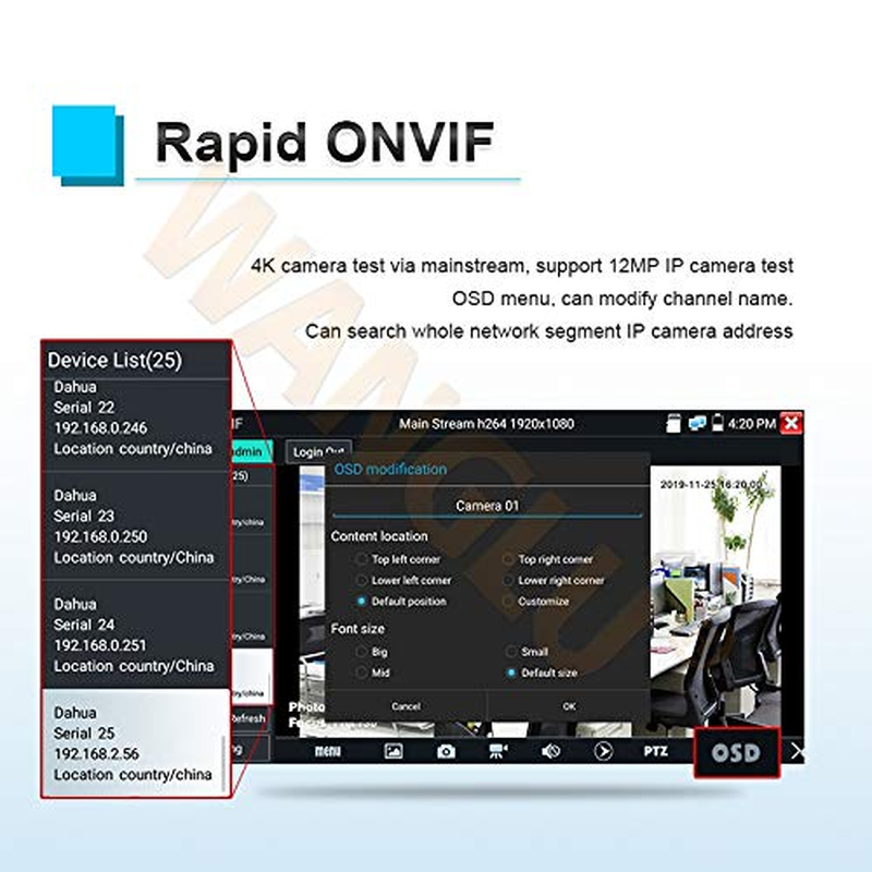 CCTV Tester, IPC-5200C plus 5 Inch IPS Touch Screen IP CVBS Analog Camera Tester 4K H.265 Video Monitor with HDMI Input/Poe/Wifi/Cable Tracker/Tvi CVI Ahd/Firmware Upgraded image number 4