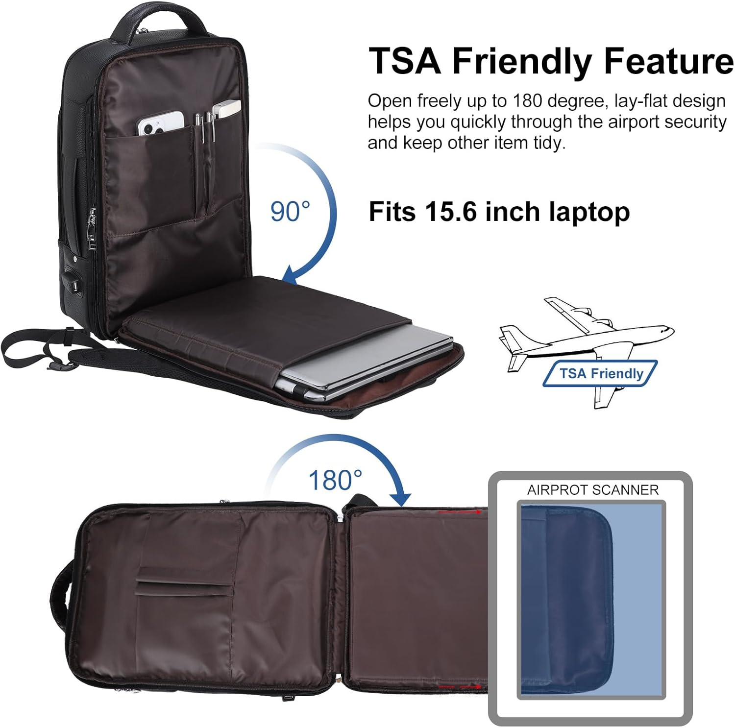 Tiding Genuine Leather Expandable Backpack for Men Women 15.6" Laptop Back Pack Work Business Travel Shoulder Daypacks image number 2