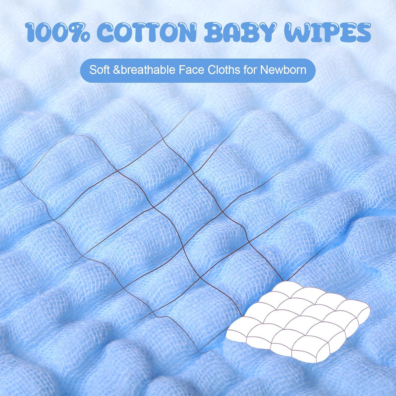 Breling 20 Pcs Baby Muslin Washcloth 12 X 12 Inch 100% Cotton Soft and Absorbent Muslin Washcloth Burp Cloth Wipe Newborn Face Towel for Baby Boy Girl Sensitive Skin(White, Light Blue, Blue) image number 1
