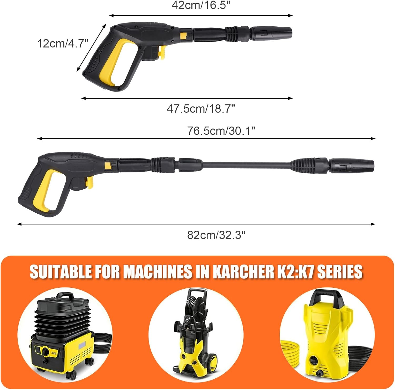 YUET Pressure Washer Quick Connect Trigger Gun with Wand Dirt Lance Adjustable Spray Nozzle, Fit for Karcher 2009 or Later K Series K2 K3 K4 K5 K7 Cleaning Hose Quick Release System, 2175PSI / 150Bar image number 2