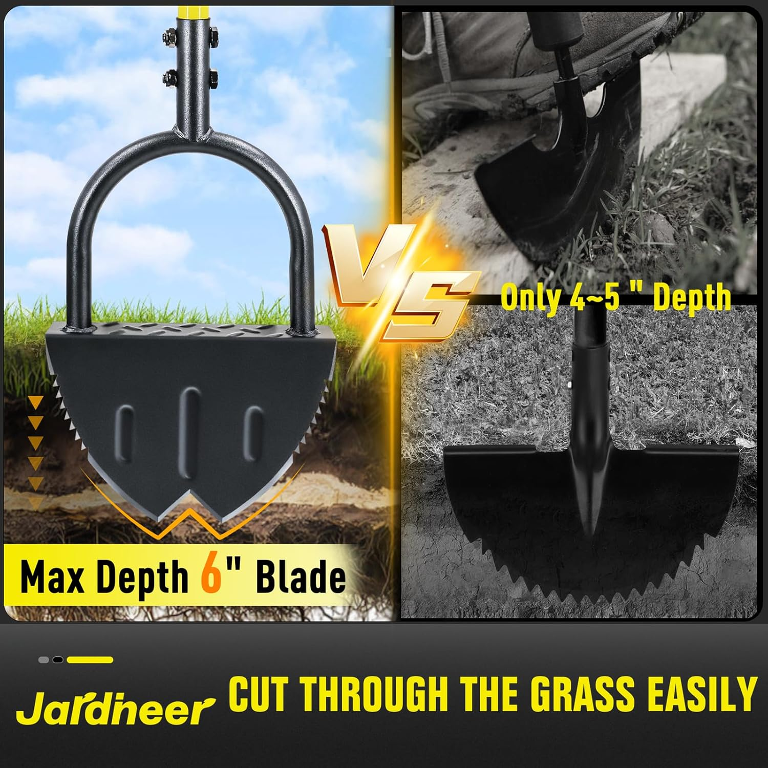 Jardineer Edger Lawn Tool Long Handle, Upgraded Manual Grass Edger with Double V-Shaped Serrated Edge Blade and Wide Footplate, Edgers for Landscaping Yard Maintenance image number 3