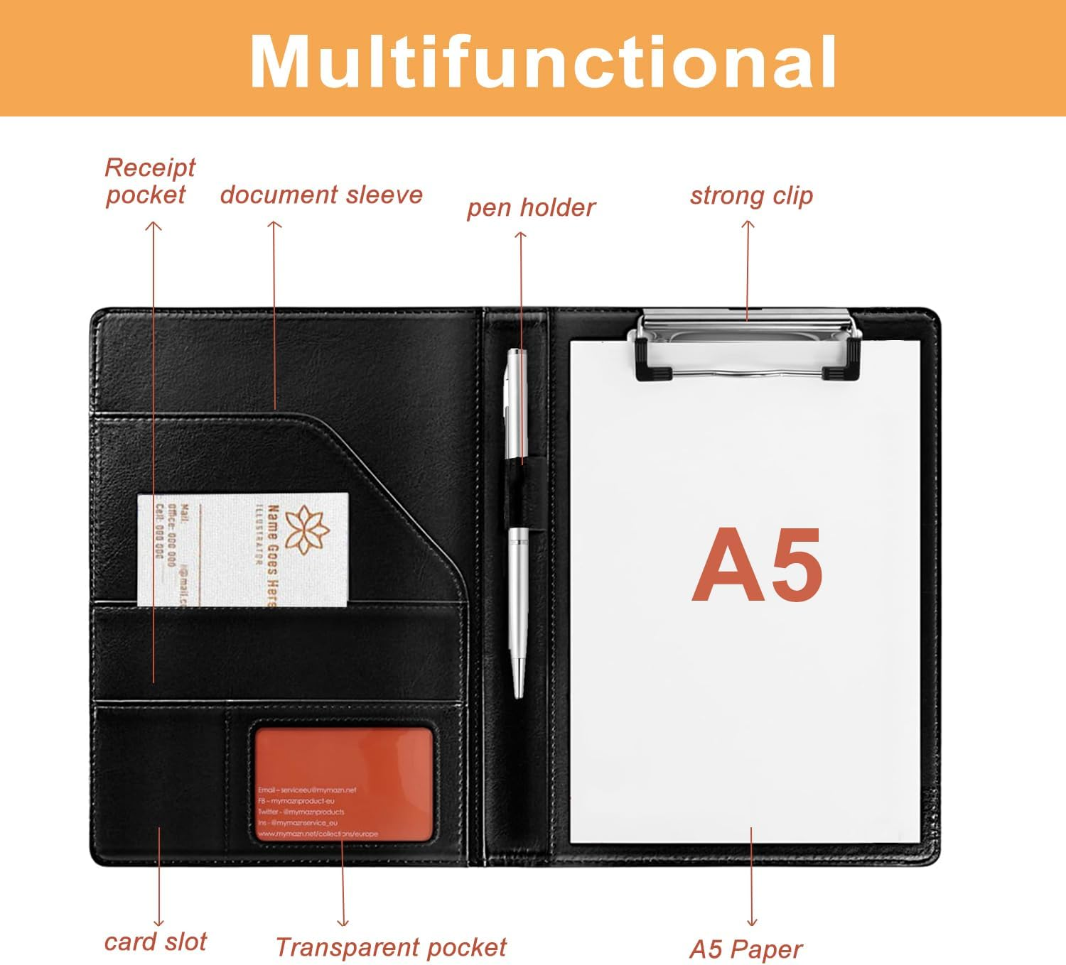 Small Clipboard, Junior Padfolio Folio A5 Writing Pad, Refillable Writing Pad Portfolio for Notepad (Black) Perfect for Meetings, Travel & Daily Use