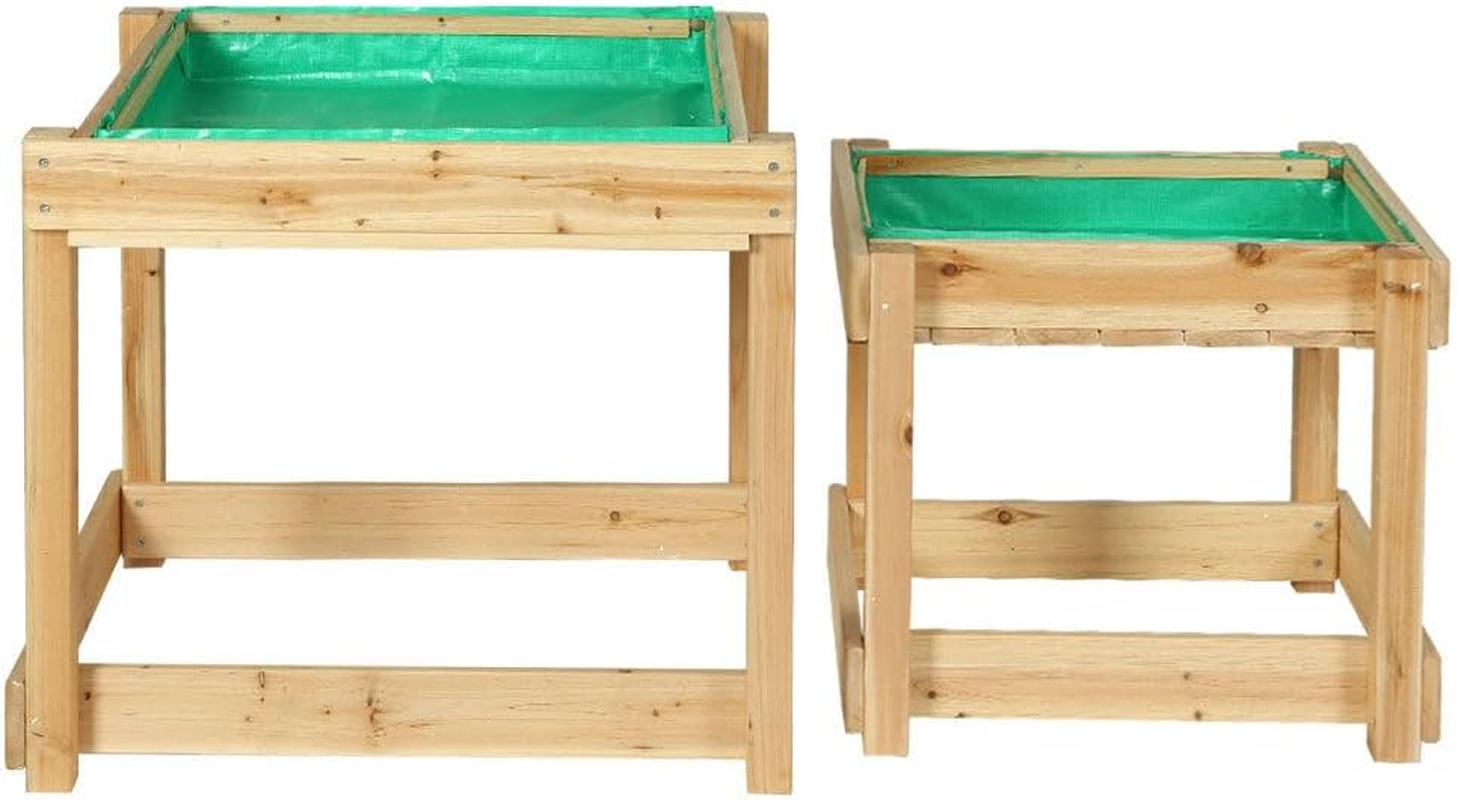 Keezi Kids Sandpit, Wooden Water Table Pit Play Toys Sandcastle Sandbox Garden Patio Beach Activity Outdoor Toy Games, with Canopy Ground Sheet Nature Wood