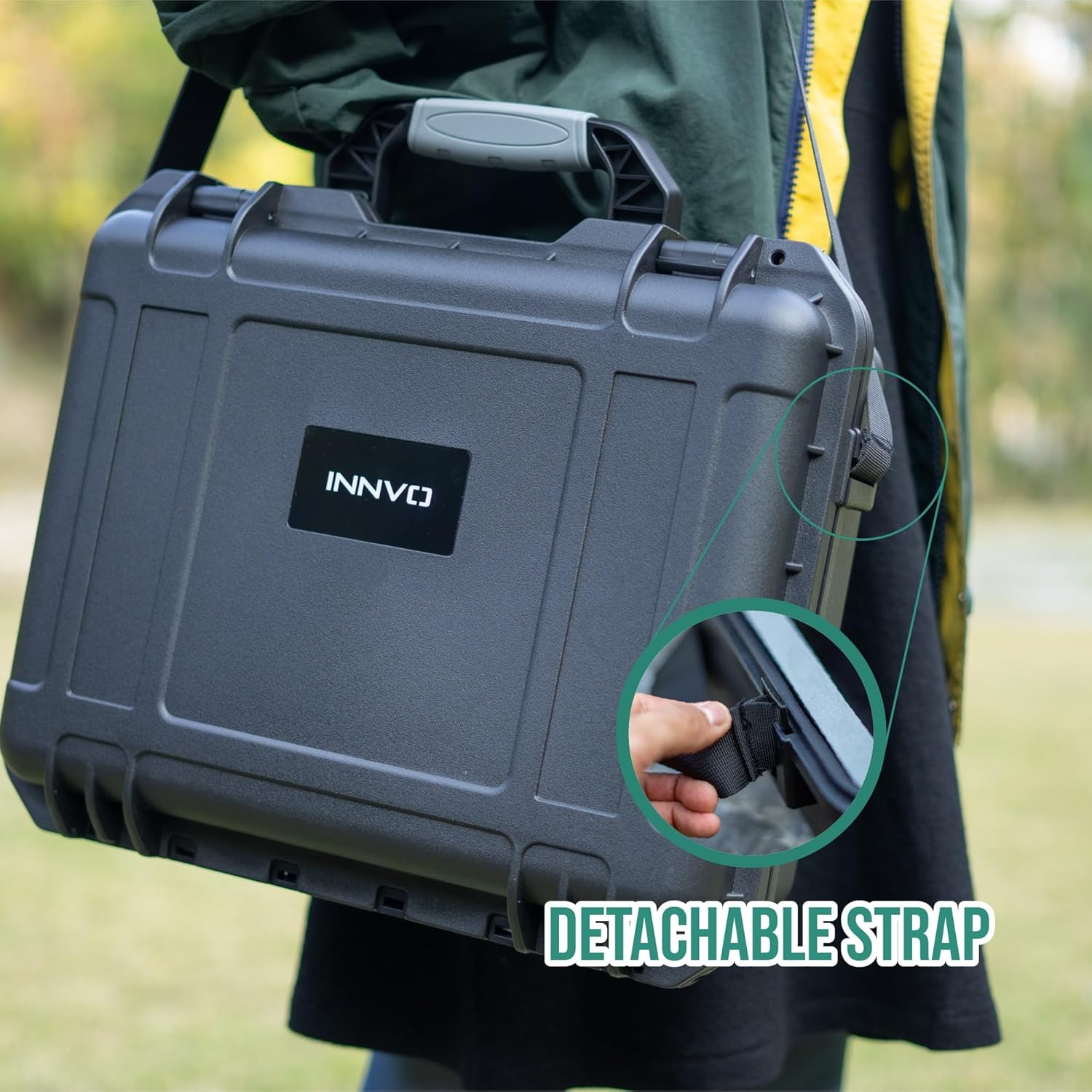 INNVO Waterproof Case for Starlink Mini, Travel Case with Customized Foam for Starlink Dish and Accessories, Hard Shell, Shoulder Strap Black (IWC009 (Starlink Mini Case)) image number 4