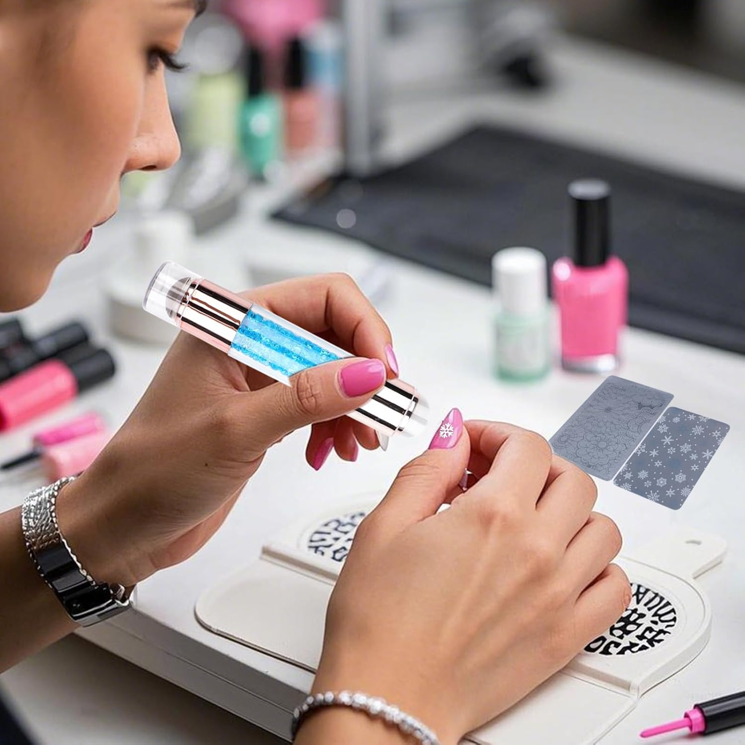 Nail Stamper - Stamping Pens - Rhinestone Embellished Double Ended Stamping Pens for Women Nail Salon Manicure image number 1