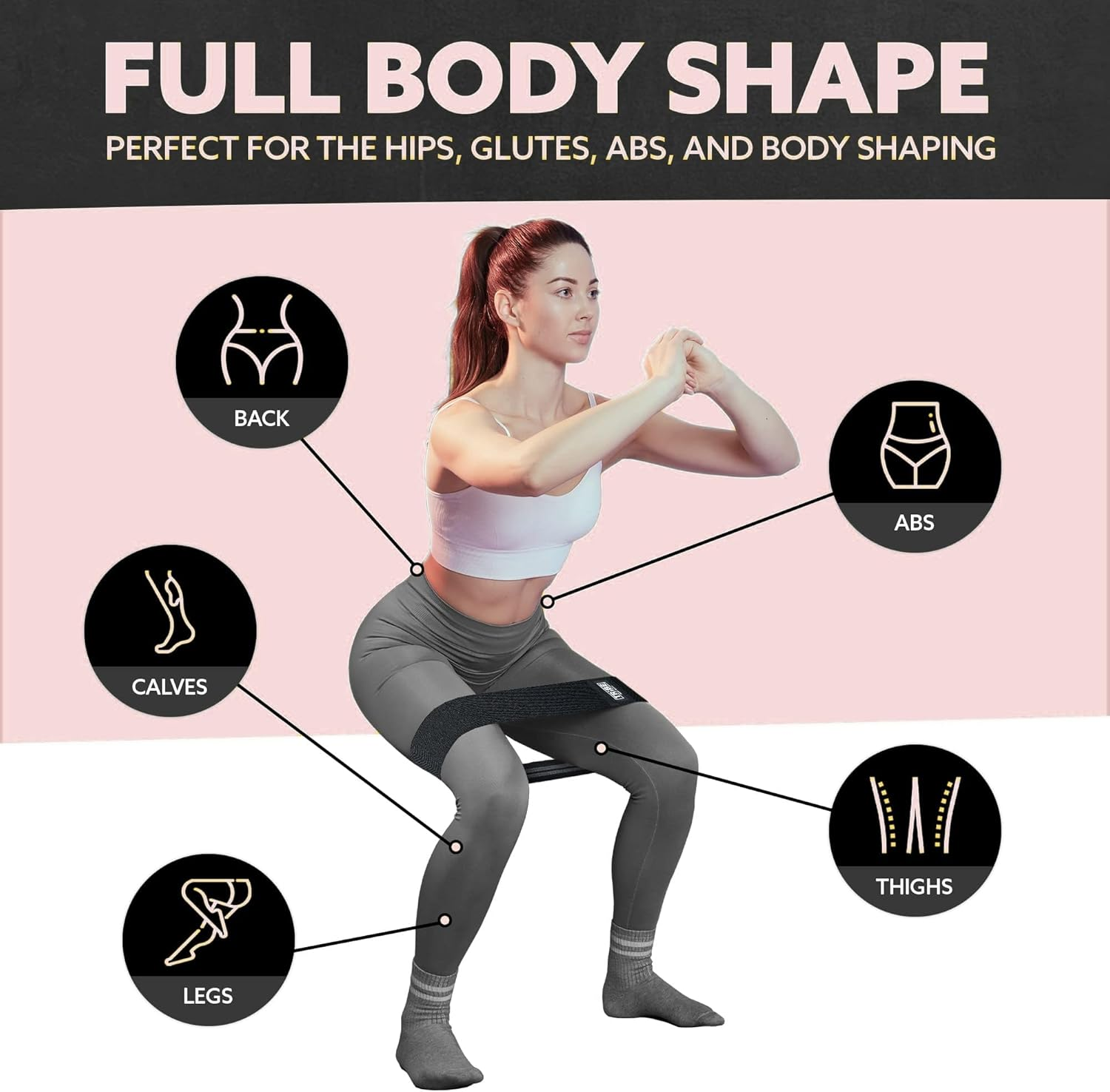 Resistance Bands for Legs and Butt, Fabric Exercise Loop Bands Yoga, Pilates, Rehab, Fitness and Home Workout, Strength Bands for Booty - Light Grey, Grey, Black image number 4