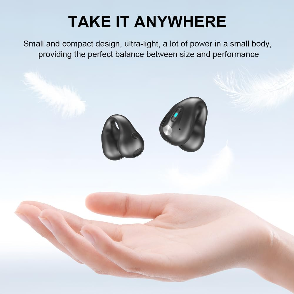 Slub Bone Sound Headphones, Open Ear Headphones Bluetooth, Ear Clip Sports Headphones, Bluetooth 5.3, Hifi Stereo Sound, Built-In Microphone, Suitable for Running, Fitness, Outdoor (Black) image number 4