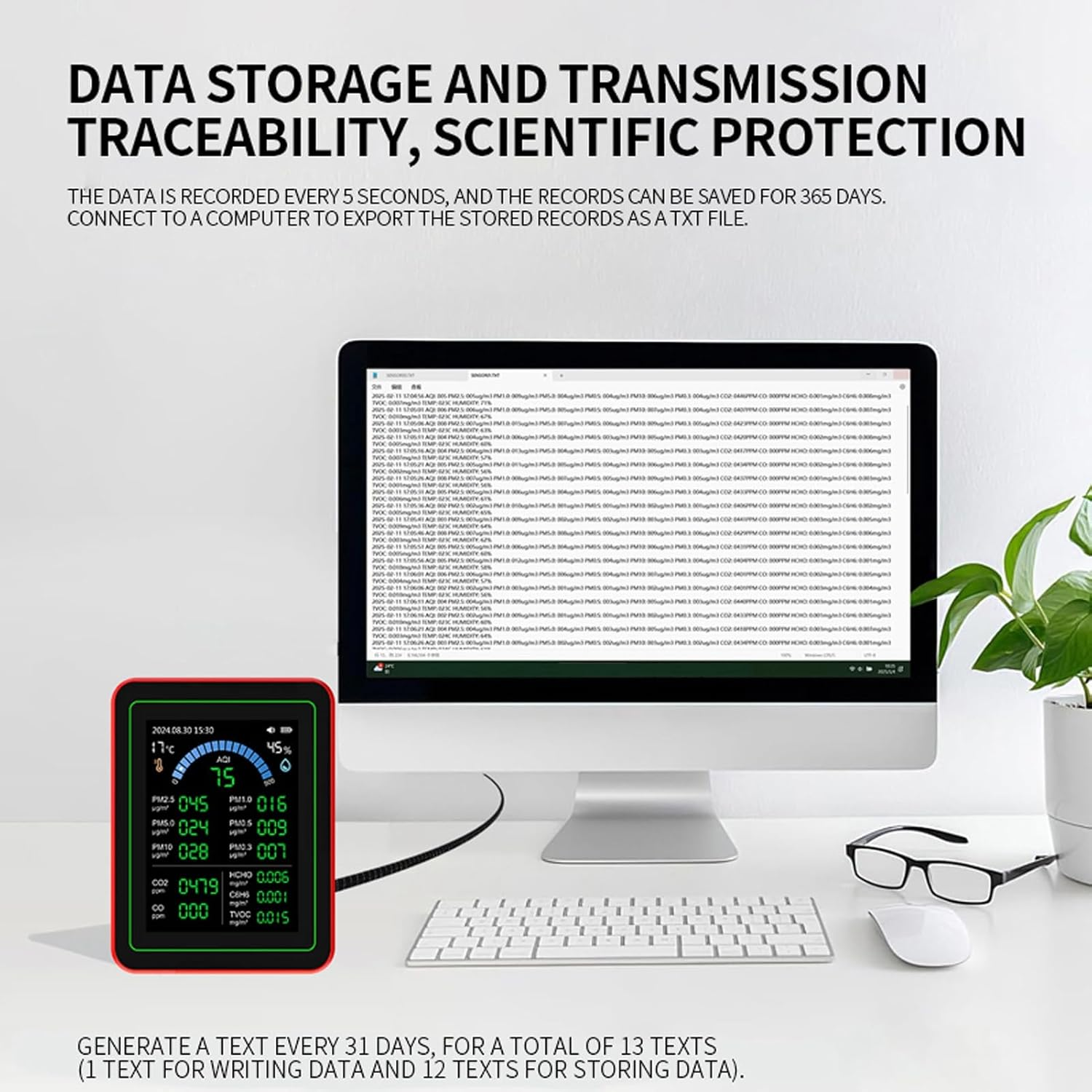 18 in 1 Air Quality Meter, Indoor CO2 HCHO TVOC PM2.5 Tester with Battery, Data Curve Display, Real Time Monitoring Storage for Home Office​ image number 1