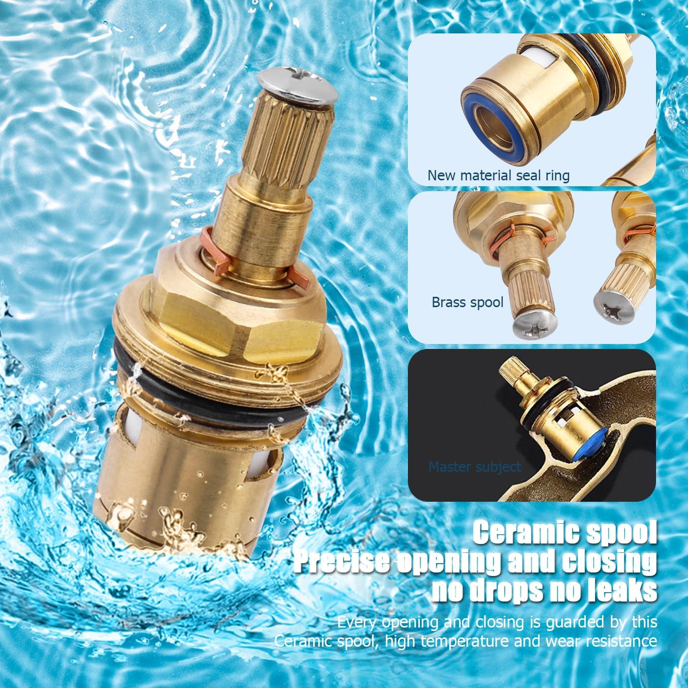 Bestgle Tap Valves Replacement Brass Ceramic Disc Tap Valve Insert Gland Cartridge Quarter Turn 1/2" Mixer Hot and Cold Tap Inner Faucet Valve for Kitchen Bathroom Shower Tap image number 1