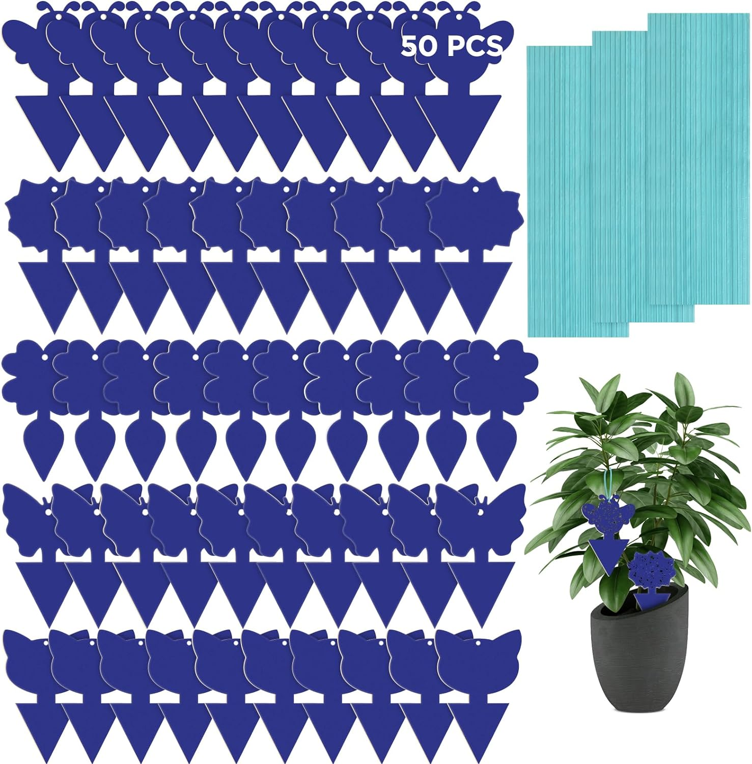 50 PCS Sticky Traps, KIKISML Black Dual-Sided Sticky Insect Catcher with Twist Ties Fruit Fly Fungus Gnat Trap Killer for Whiteflies Mosquitos Fungus Aphids Leafminers Indoor Outdoor Use, Black