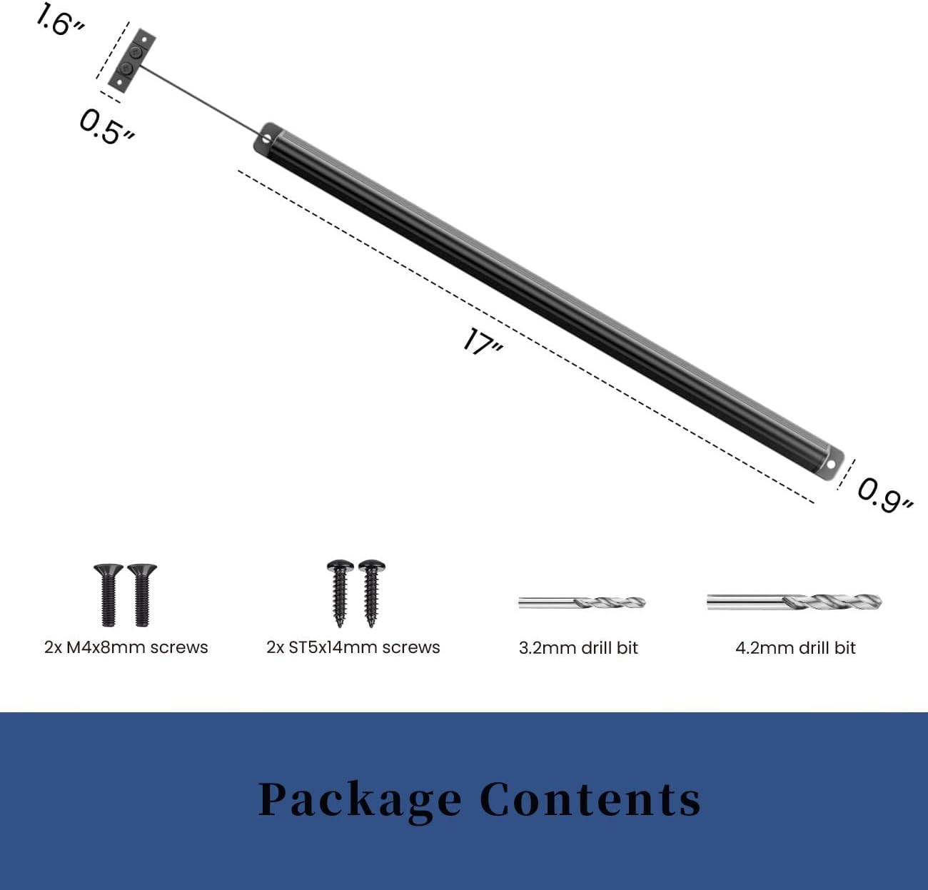 17" Automatic RV Screen Door Closer Kit, Spring Loaded Adjustable Tension, Aluminum Universal Fit for Camper Trailer Entry Door (0.9" Width) image number 2