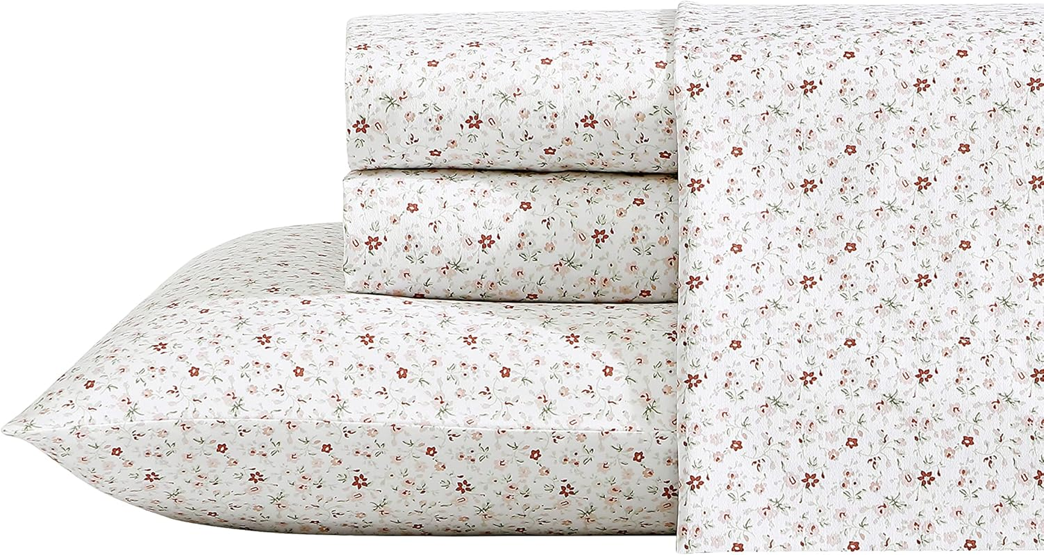 Laura Ashley Home - King Sheets, Soft Sateen Cotton Bedding Set - Sleek, Smooth, & Breathable Home Decor, Evie Coral/Pink image number 4