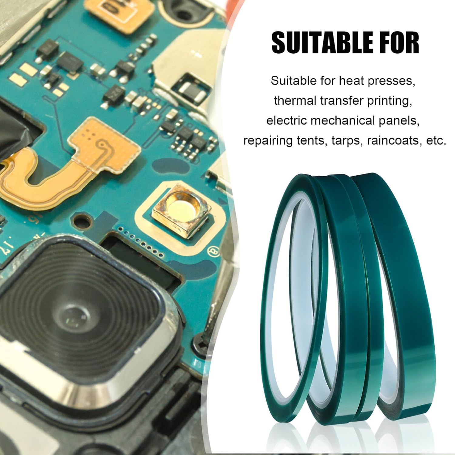 Homoyoyo 12Rolls High Temperature Adhesive Tape Heat Press Tape for Electronics and Circuit Printing Flexible Easy to Cut for Various Applications