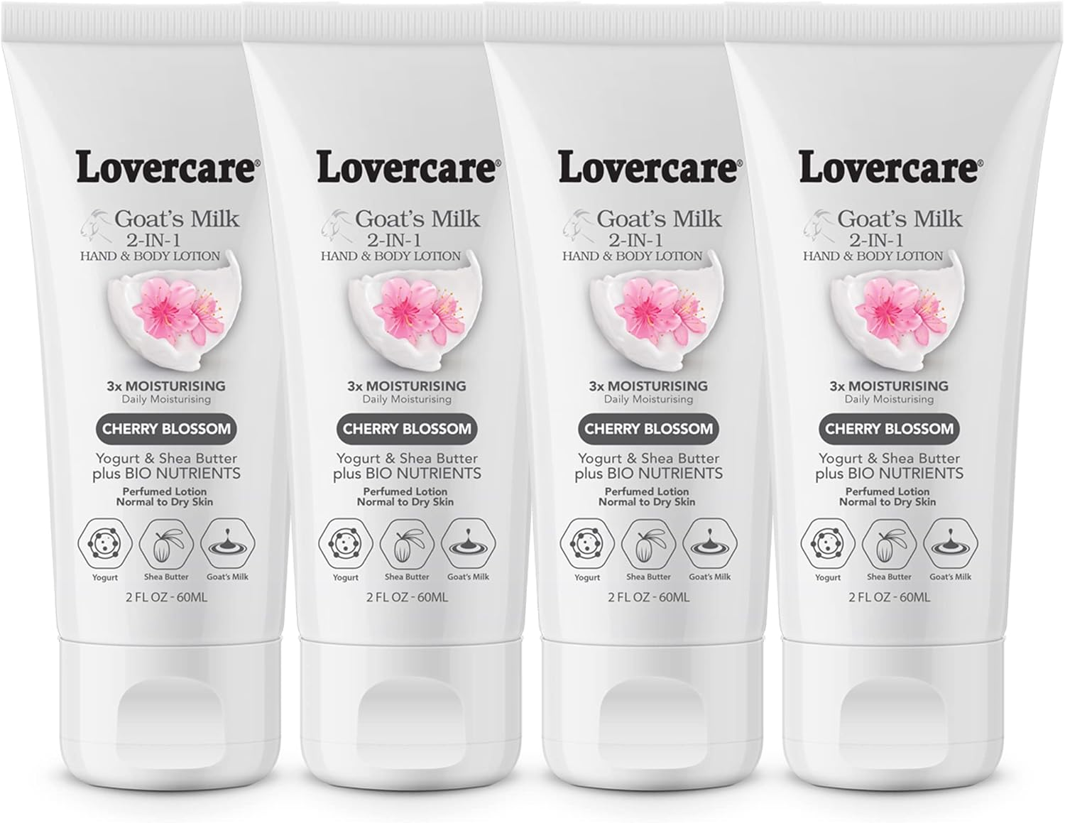Lovercare 4-Pack Goat'S Milk 2In1 Hand & Body Lotion 60Ml Cherry Blossom