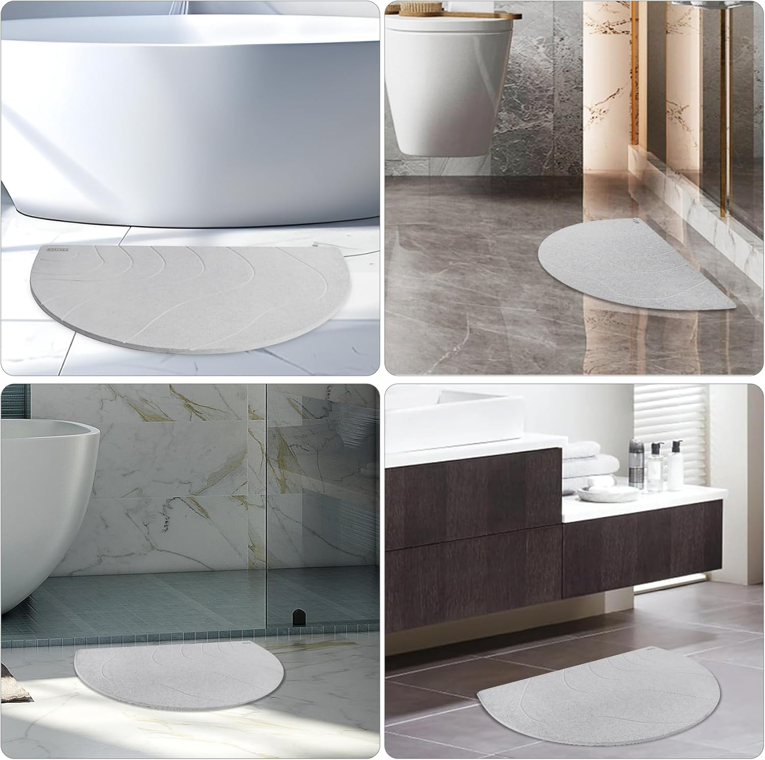 Semi Circle Diatomite Bath Mat | Dry & Clean Bathroom | Quick Dry | Non-Slip & Absorbent Mat | Eco-Friendly Bath Stone | Graphite image number 3