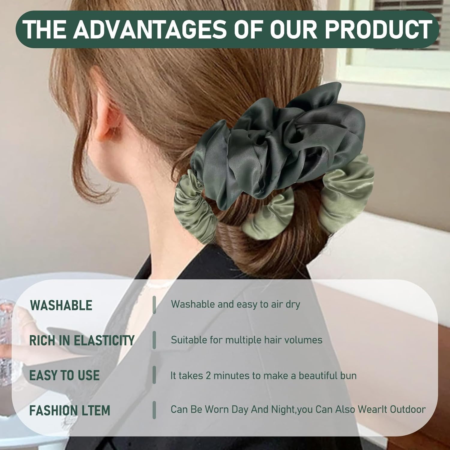 Satin Heatless Curling Scrunchie, 1Pc No Heat Scrunchie Hair Curler Ponytail Hairband,Lazy Scrunchie Hair Curler Hairband, Green image number 4