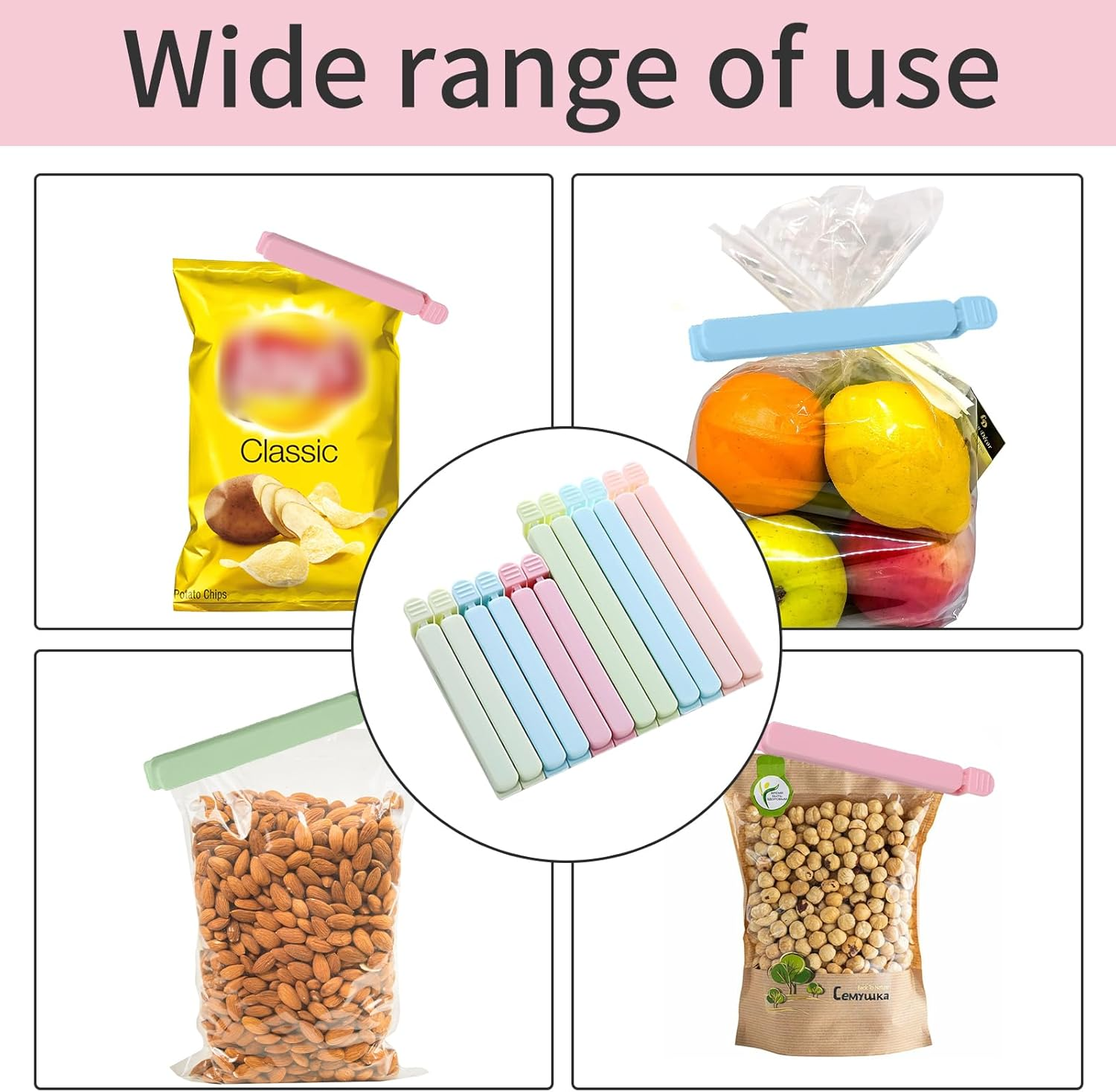Yizene 12PCS Reusable Freezer Clips for Food Bags,Kitchen Food Storage Clips to Keep Food Fresh, Long Plastic Food Sealing Clips for Sealing Snacks Coffee Food, Sandwich-12/15.5Cm(Blue/Green/Pink) image number 2