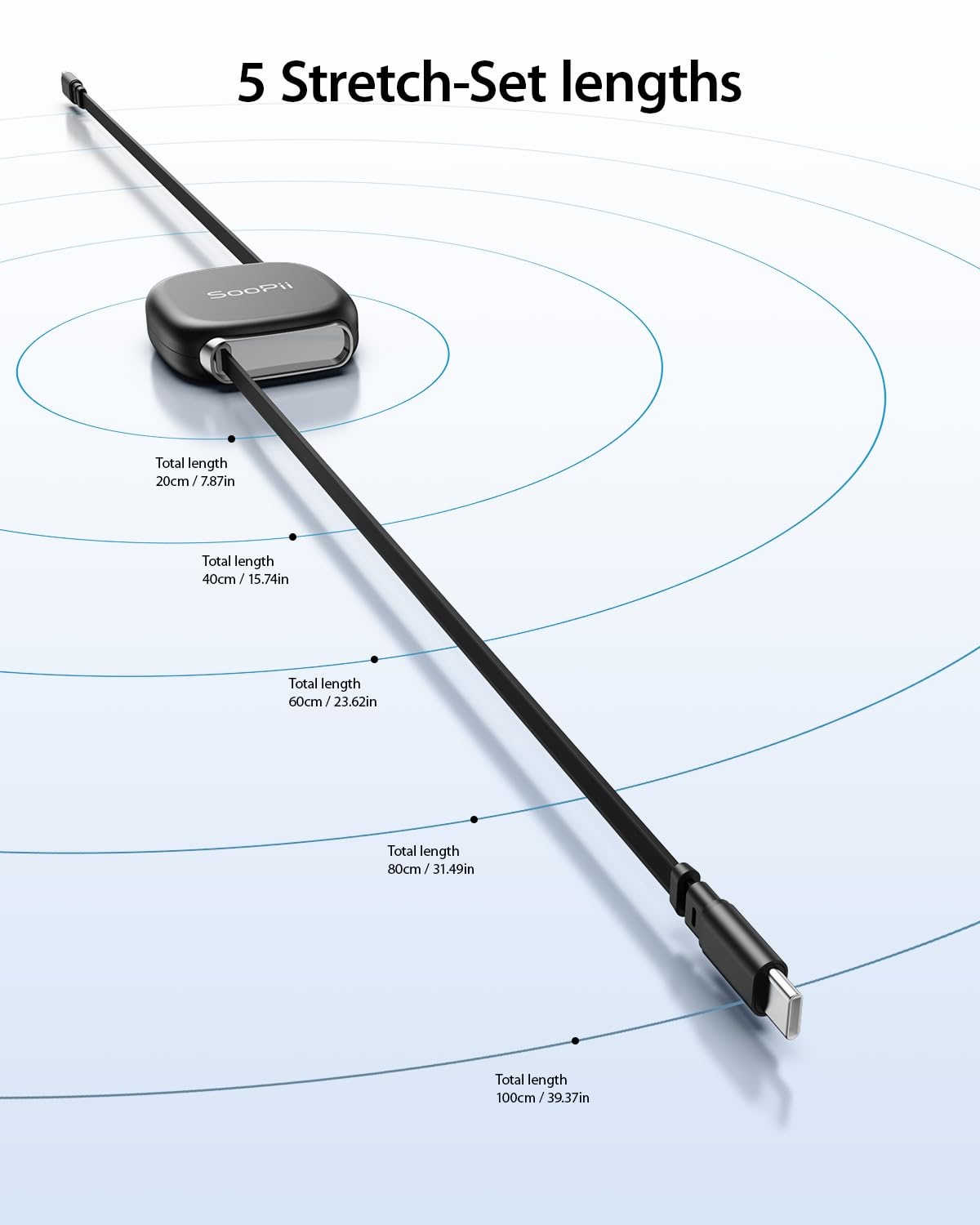 Soopii USB C to USB C Cable, 240W Retractable USB C Fast Charging Cable with Mag Snap Storage, 5-Stage Length Preset Type C Cable for Lphone 16/15 Pro Max, Galaxy S25/24 (Black 3.3FT) image number 5