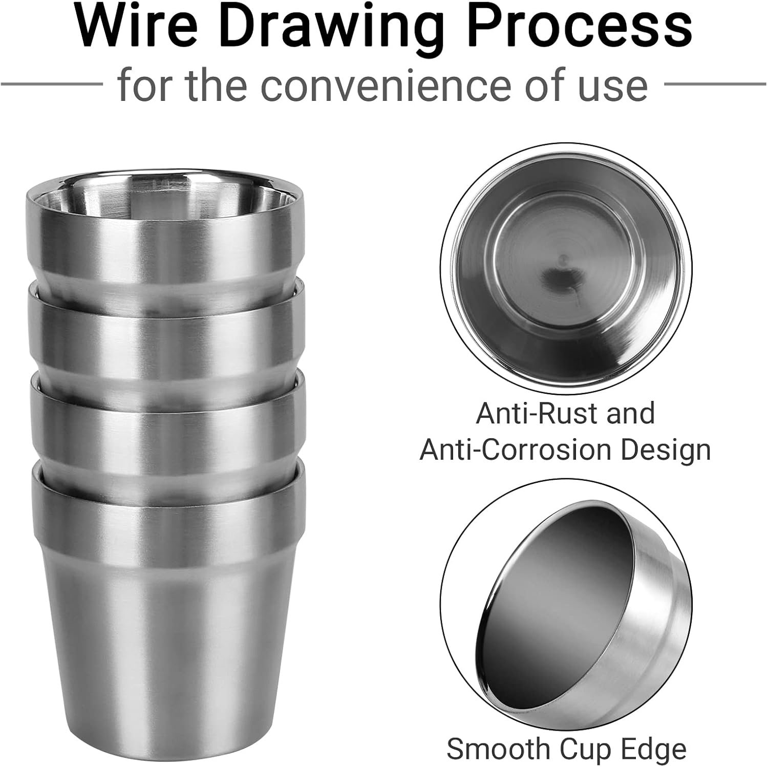 Beasea Mini Stainless Steel Cups, 6 Oz Set of 4 Metal Drinking Cups, Stackable 304 Stainless Steel Cups Double Wall Small Metal Insulated Drinking Cups Glasses for Home Restaurant Party Camping image number 6