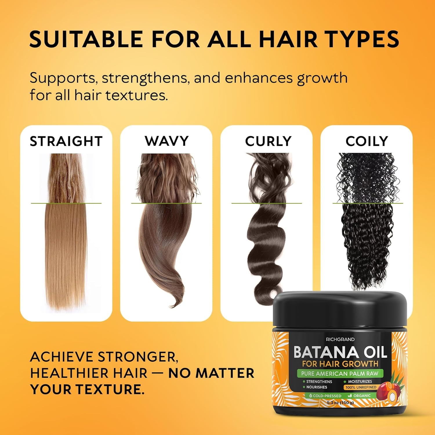 Batana Oil for Hair Growth - 100% Raw & Organic Dr Sebi Batana Oil - Cold-Pressed & Pure Unrefined Batana Hair Mask for Women & Men - Enhances Hair Thickness, Prevents Loss image number 2