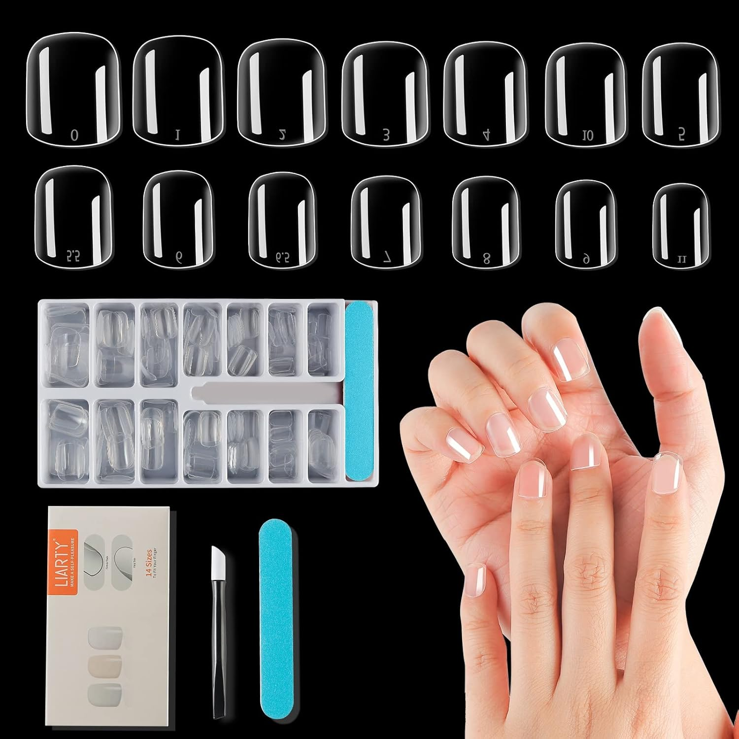 14 Size Short French Natural False Nail Tip Fake Nails Art Acrylic Manicure Set, Full Cover False Nails Press on Nails Set, DIY Artificial Nail Tips for Nail Art Set image number 1