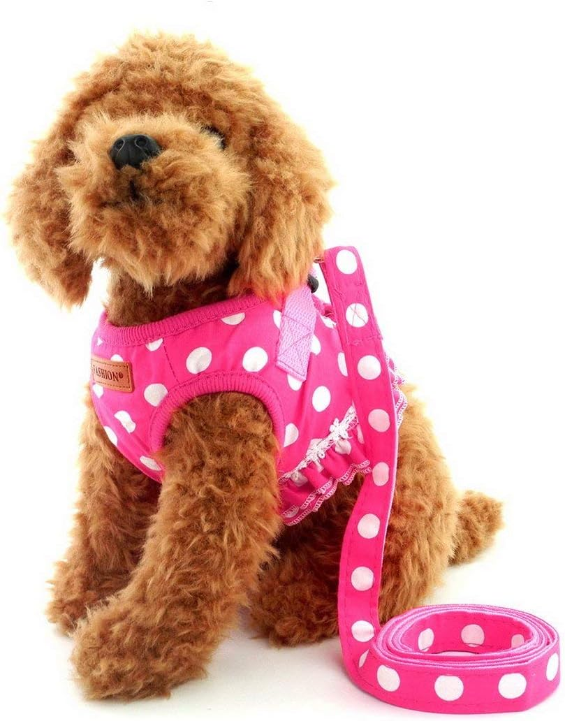 SELMAI Puppy Small Dog/Cat Dots Vest Harness Leash Set Mesh Padded No Pull Lead