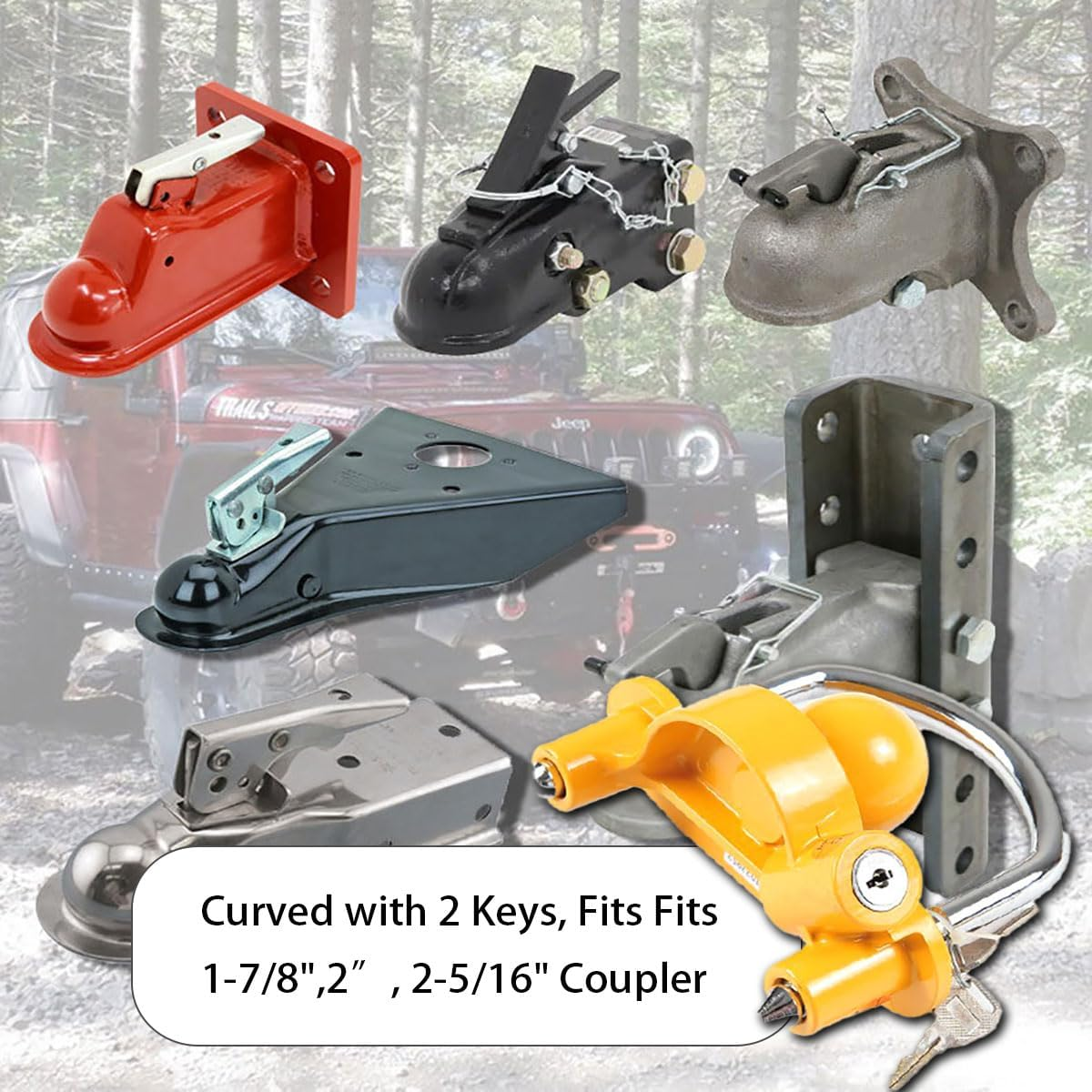 Trailer Hitch Security Lock,U-Shaped Universal Ball Hitch Lock,Hitch Security Adjustable Lock for Enhanced Caravan Security,Fits 1-7/8",2&rdquo;, 2-5/16" Coupler,Share the Same 2 Keys image number 3